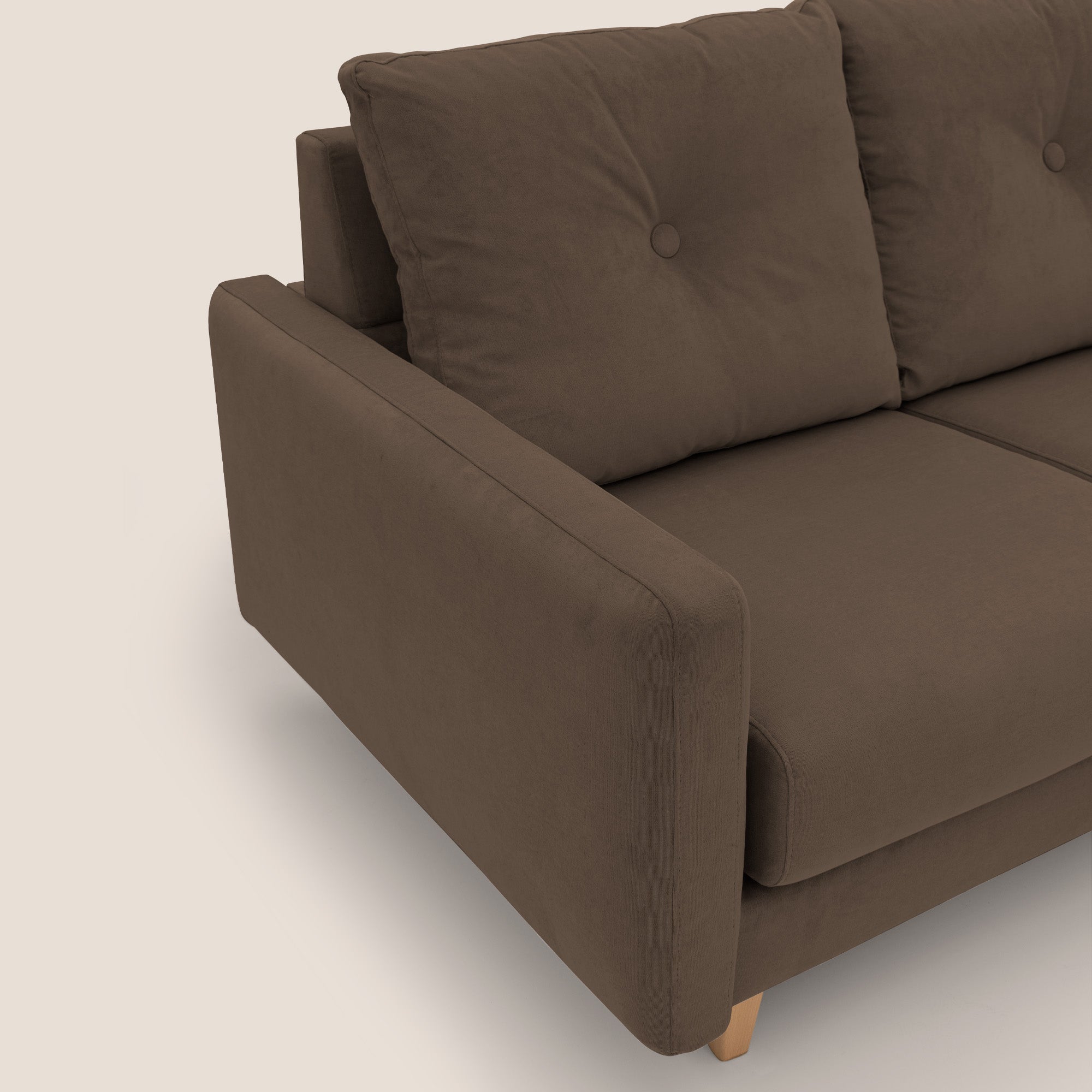 Matisse divano a 3 sedute allungabili e schienali in piuma d'oca in tessuto smacchiabile T17 marrone - divani.store