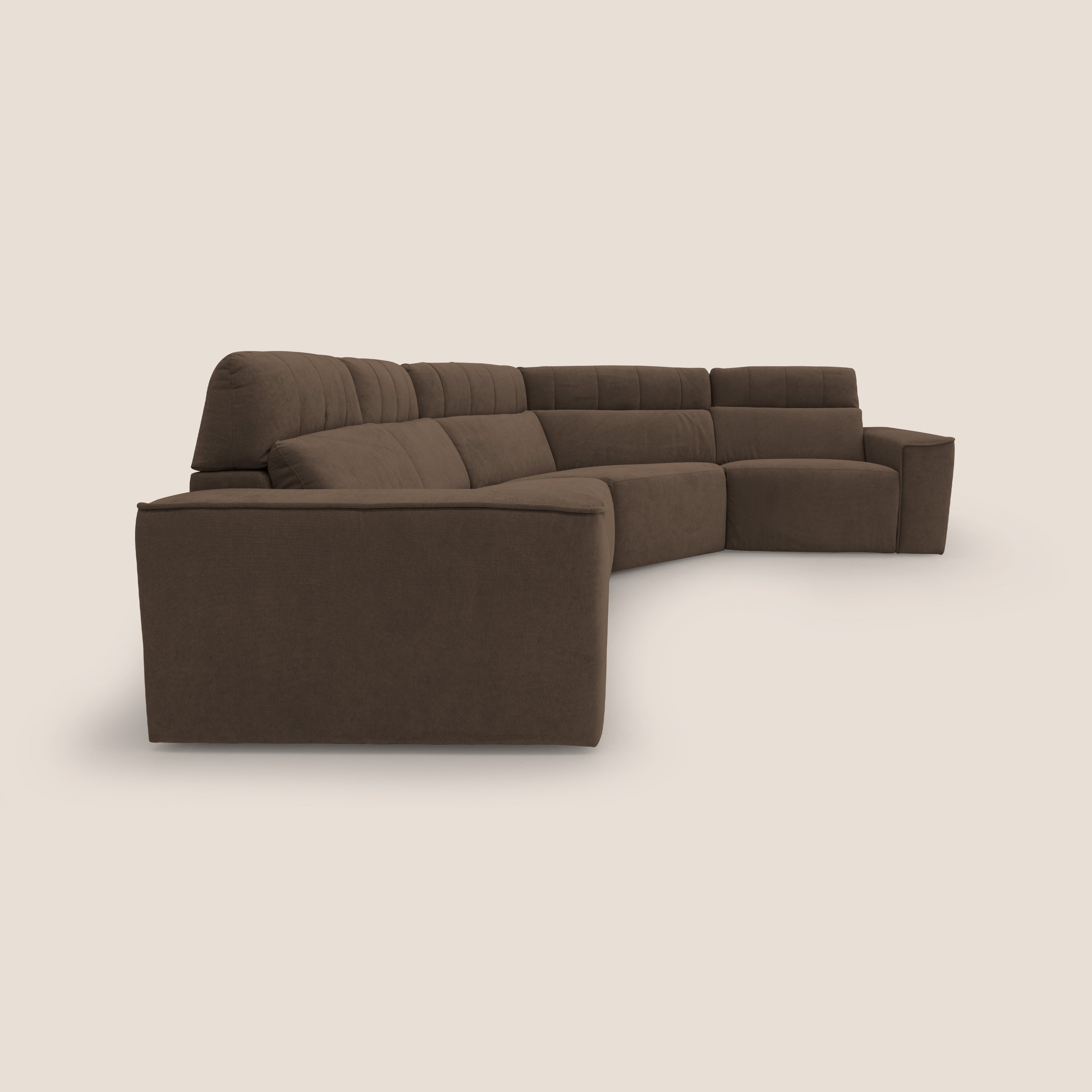 Clark Divano modulare angolare REVERSIBILE con opzione relax elettrico in tessuto smacchiabile impermeabile T17 marrone - divani.store