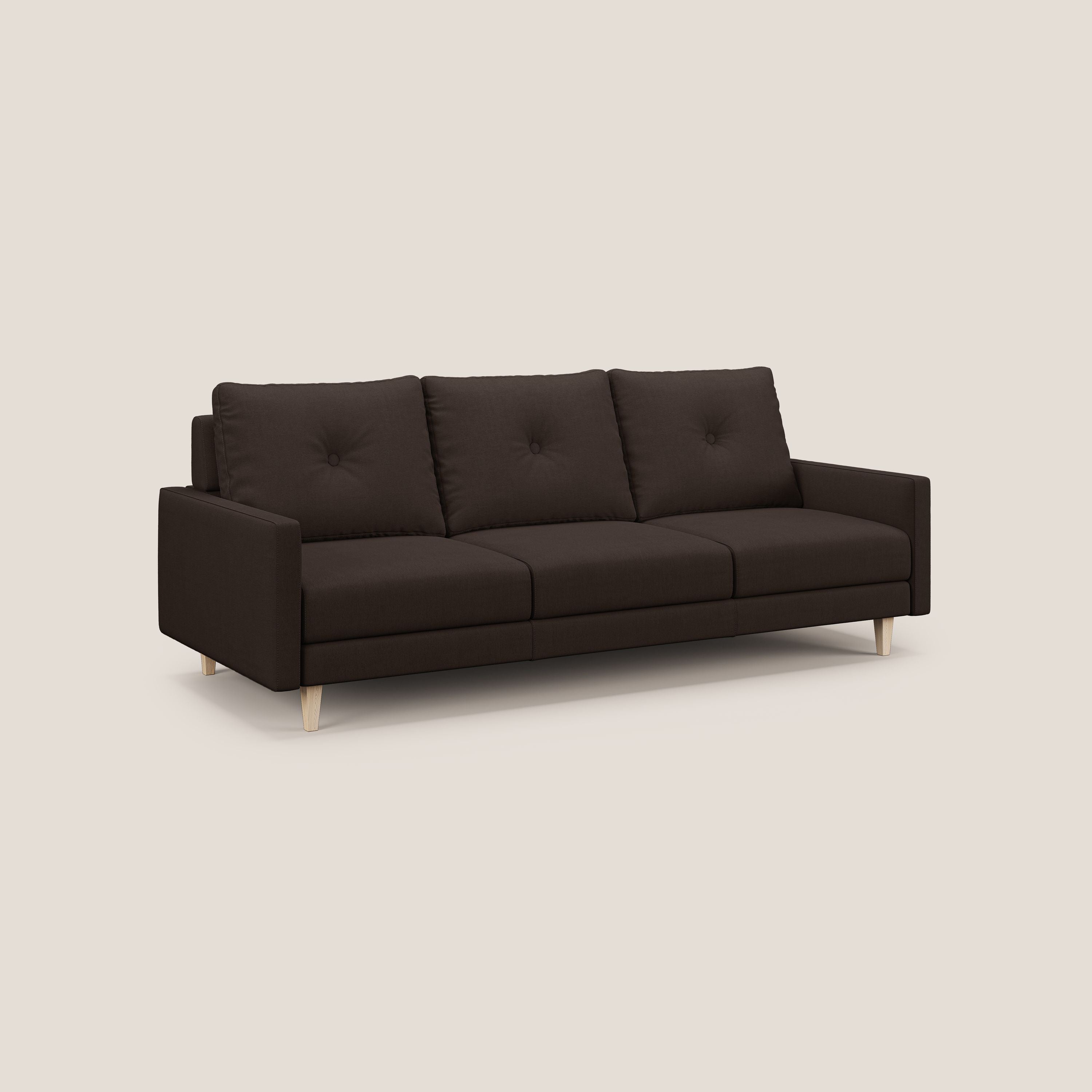 Matisse divano a 3 sedute allungabili e schienali in piuma d'oca in tessuto smacchiabile T17 marrone - divani.store