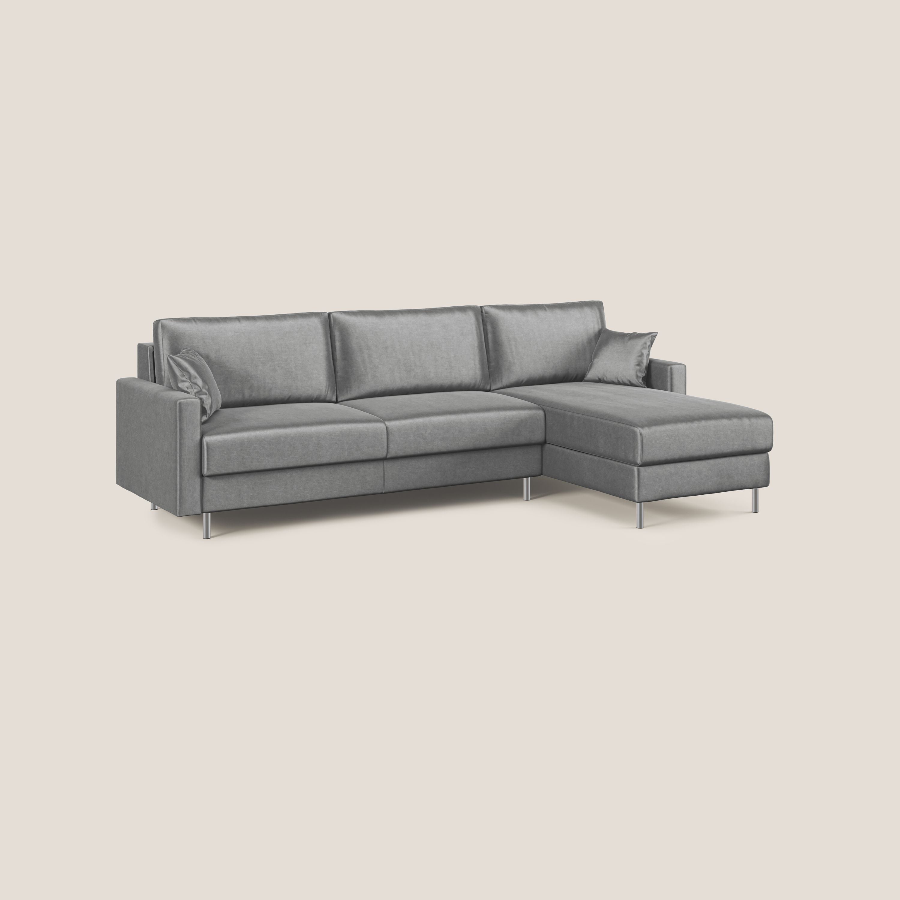 Andromeda divano letto angolare in velluto morbido impermeabile T01 grigio - divani.store