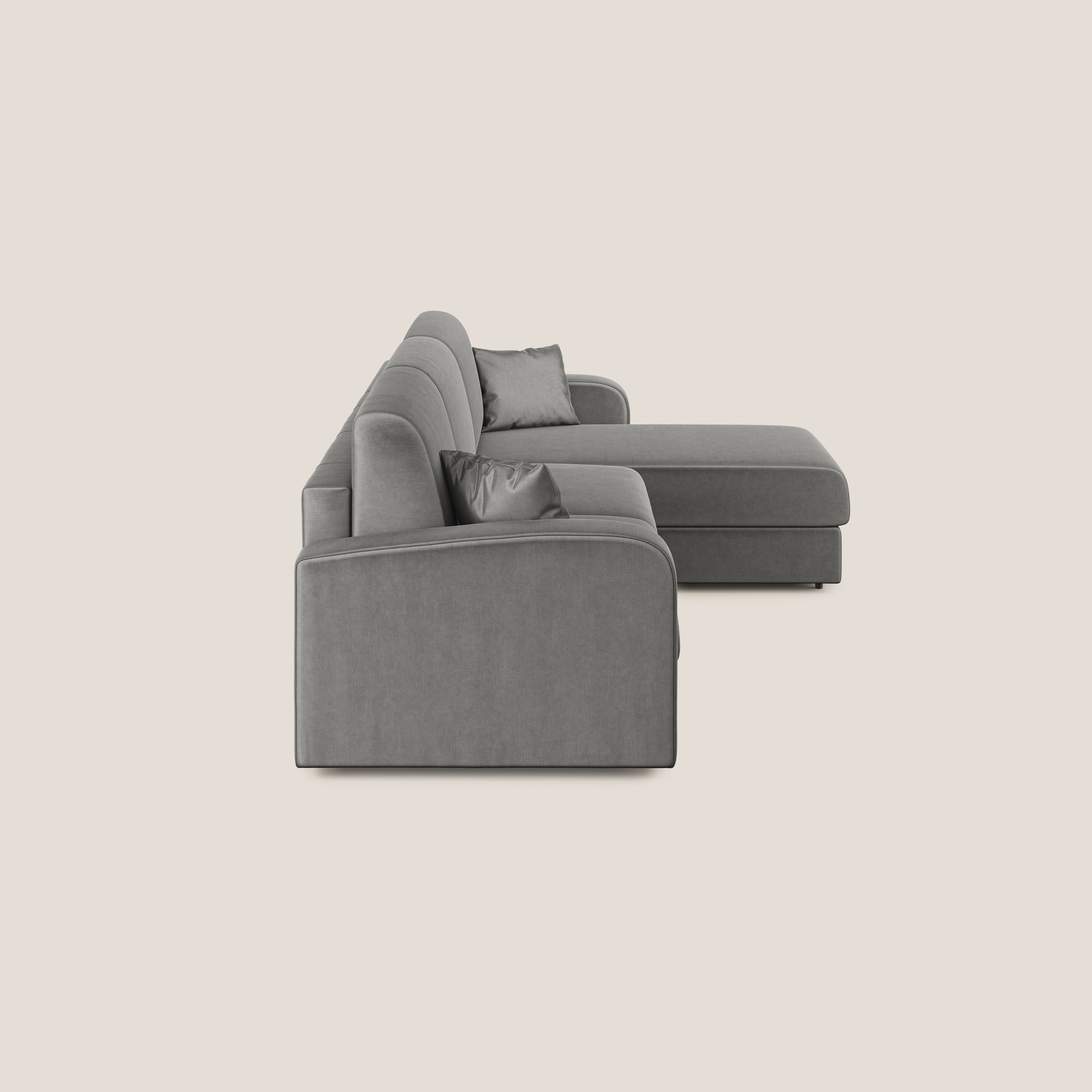 Lebron Divano letto angolare con penisola in velluto morbido T01 grigio - divani.store