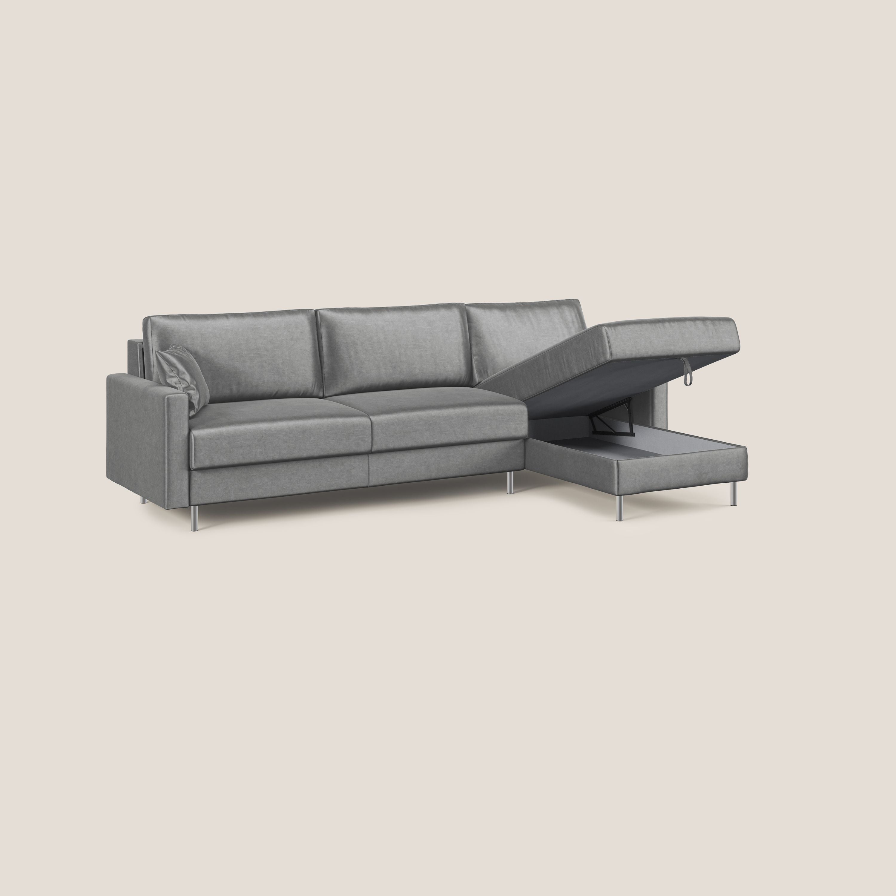 Andromeda divano letto angolare in velluto morbido impermeabile T01 grigio - divani.store