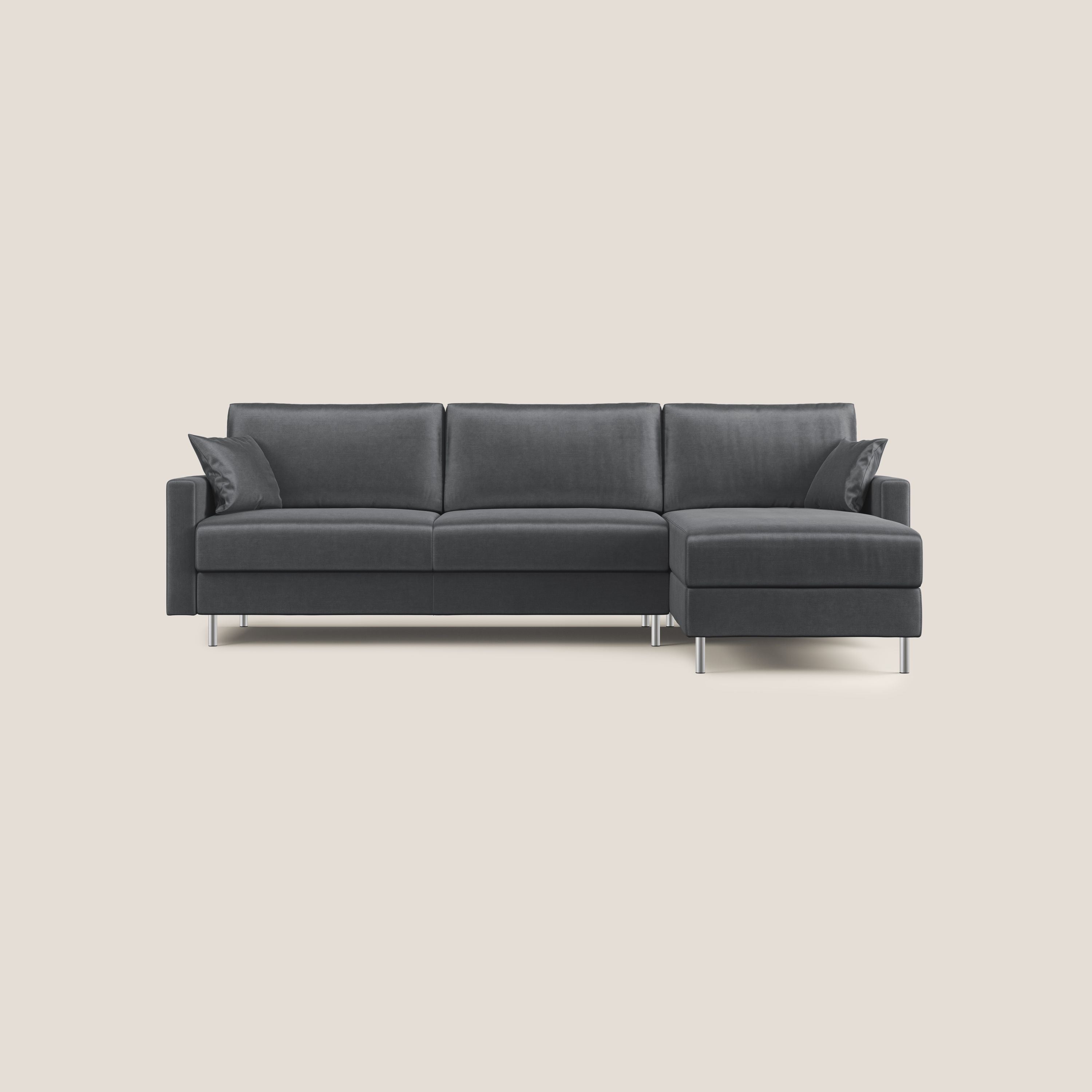 Andromeda divano letto angolare in velluto morbido impermeabile T01 antracite - divani.store