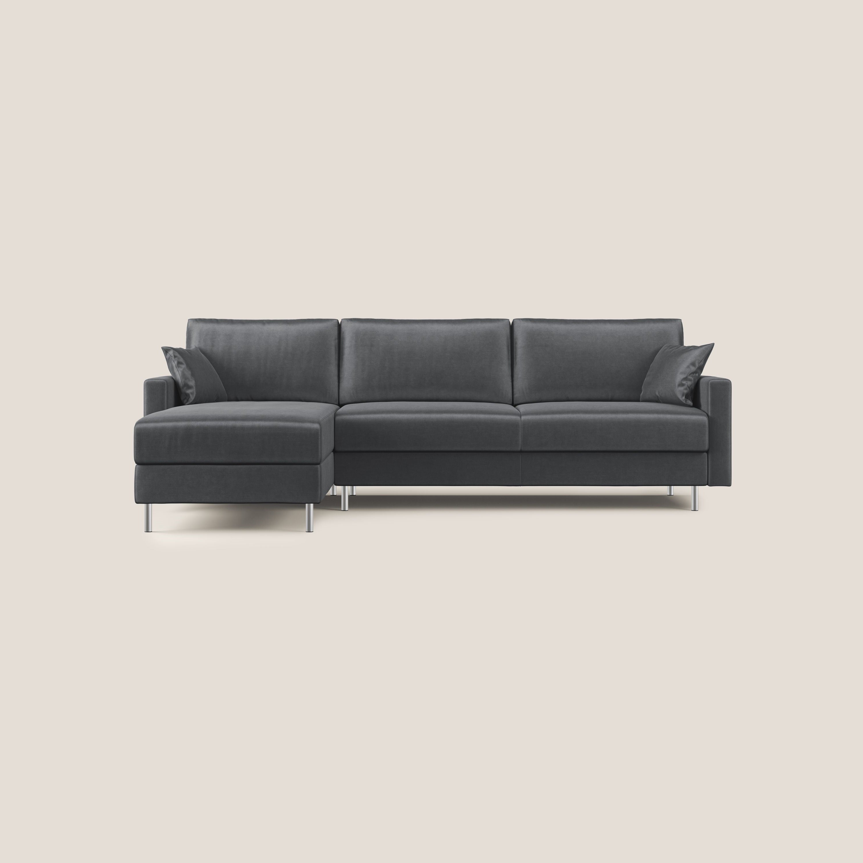 Andromeda divano letto angolare in velluto morbido impermeabile T01 antracite - divani.store
