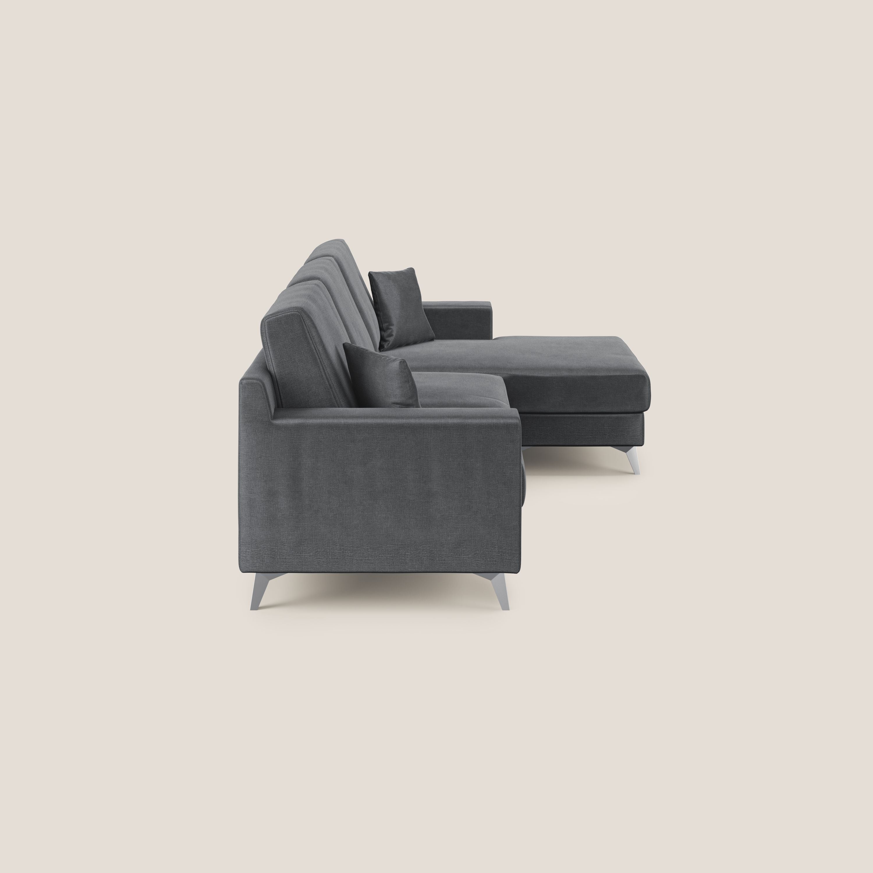Michael divano moderno angolare con penisola in morbido velluto impermeabile T01 antracite - divani.store