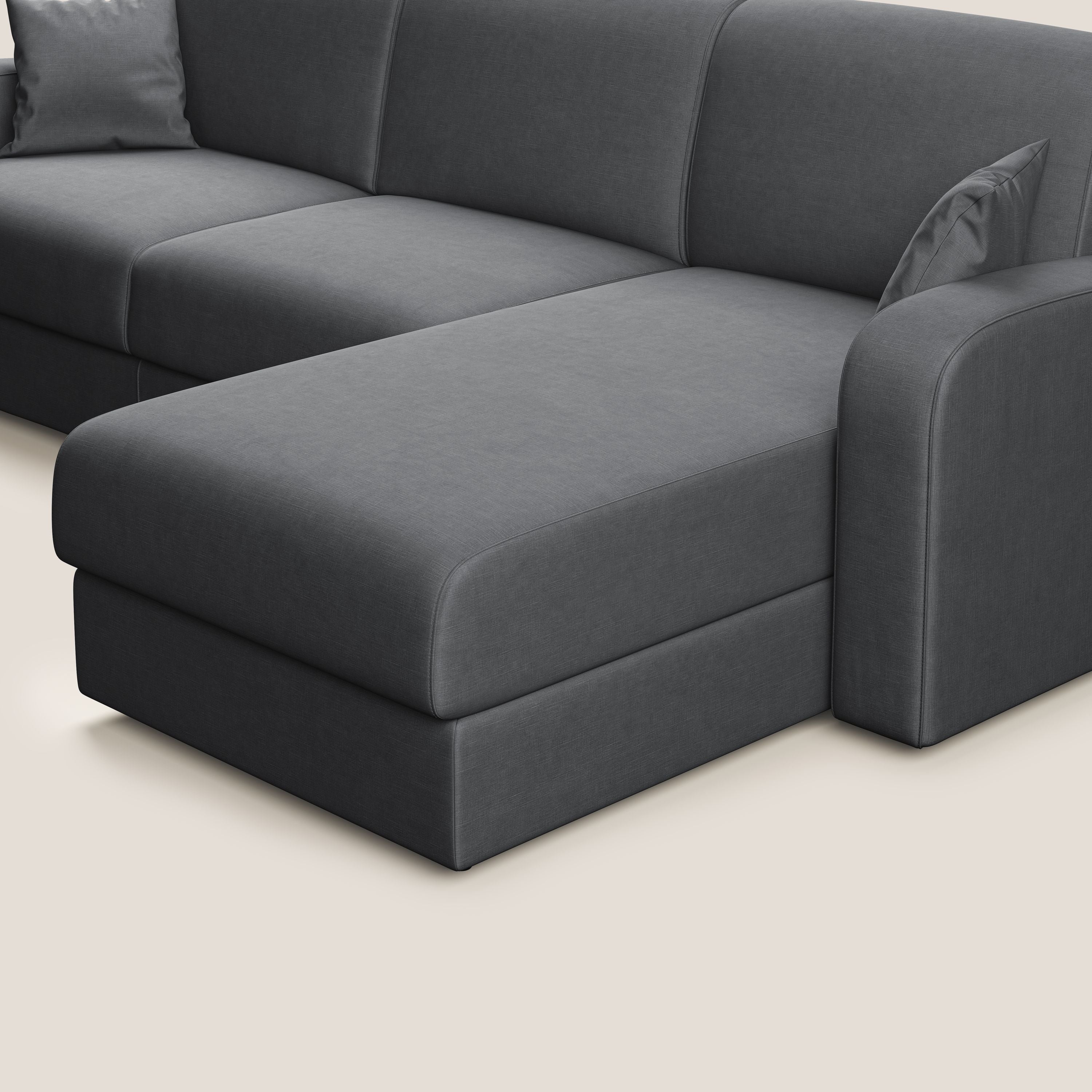 Lebron Divano letto angolare con penisola in velluto morbido T01 antracite - divani.store