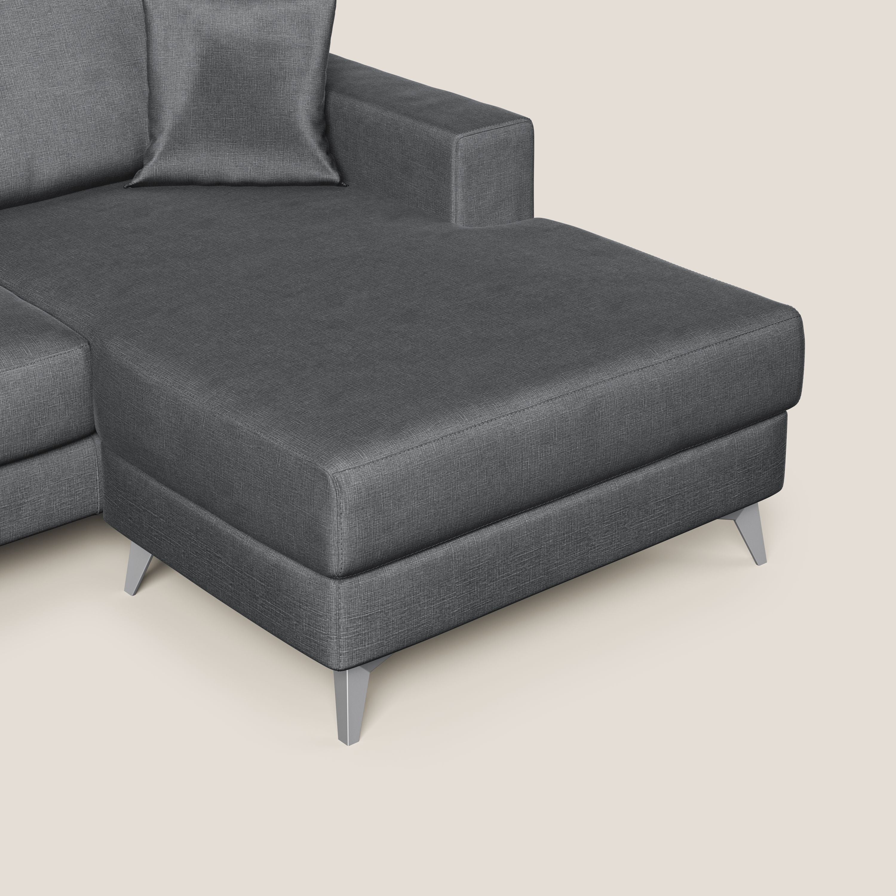 Michael divano moderno angolare con penisola in morbido velluto impermeabile T01 antracite - divani.store