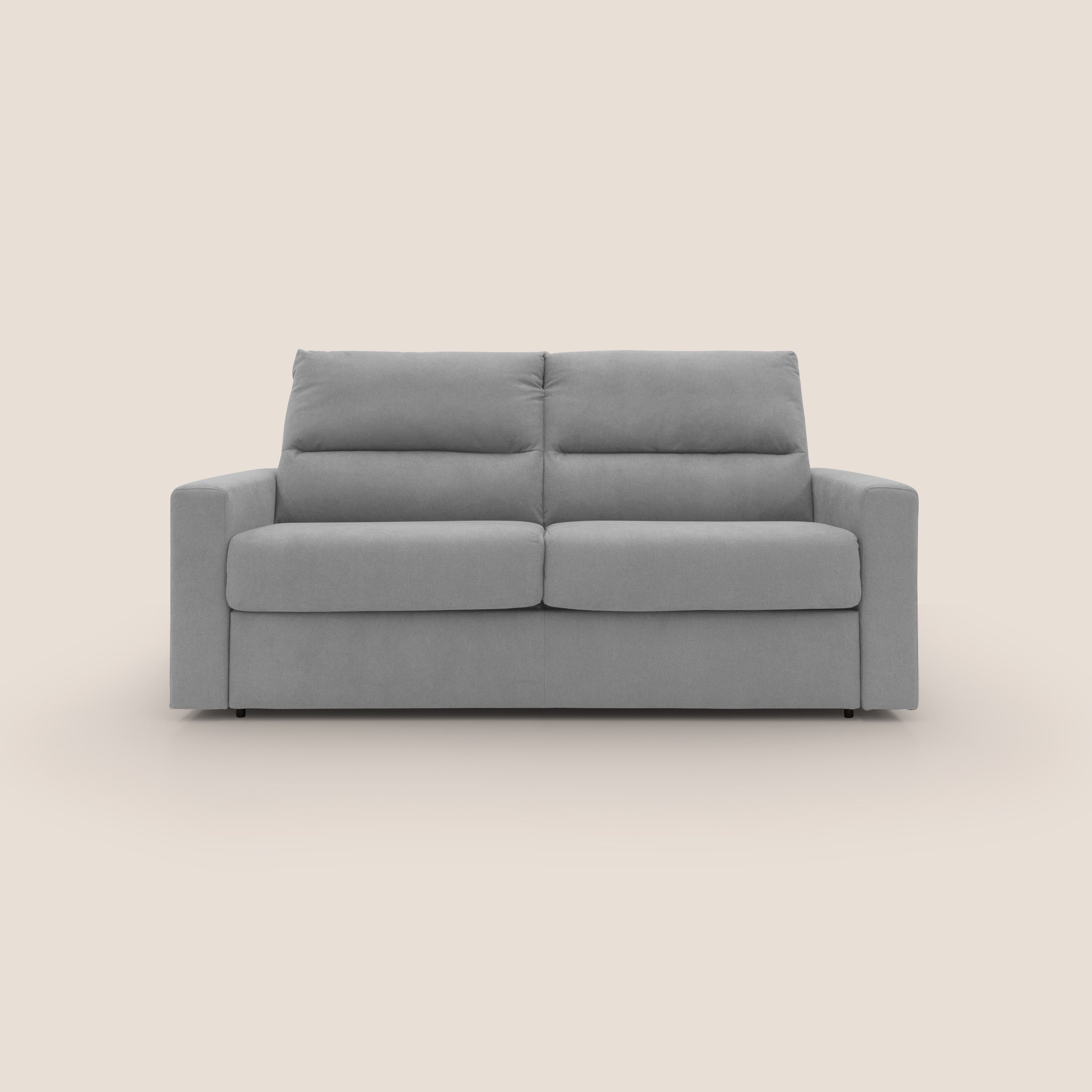 Paloma divano letto con materasso alto 18 cm con Aloe Vera in tessuto impermeabile grigio chiaro - divani.store