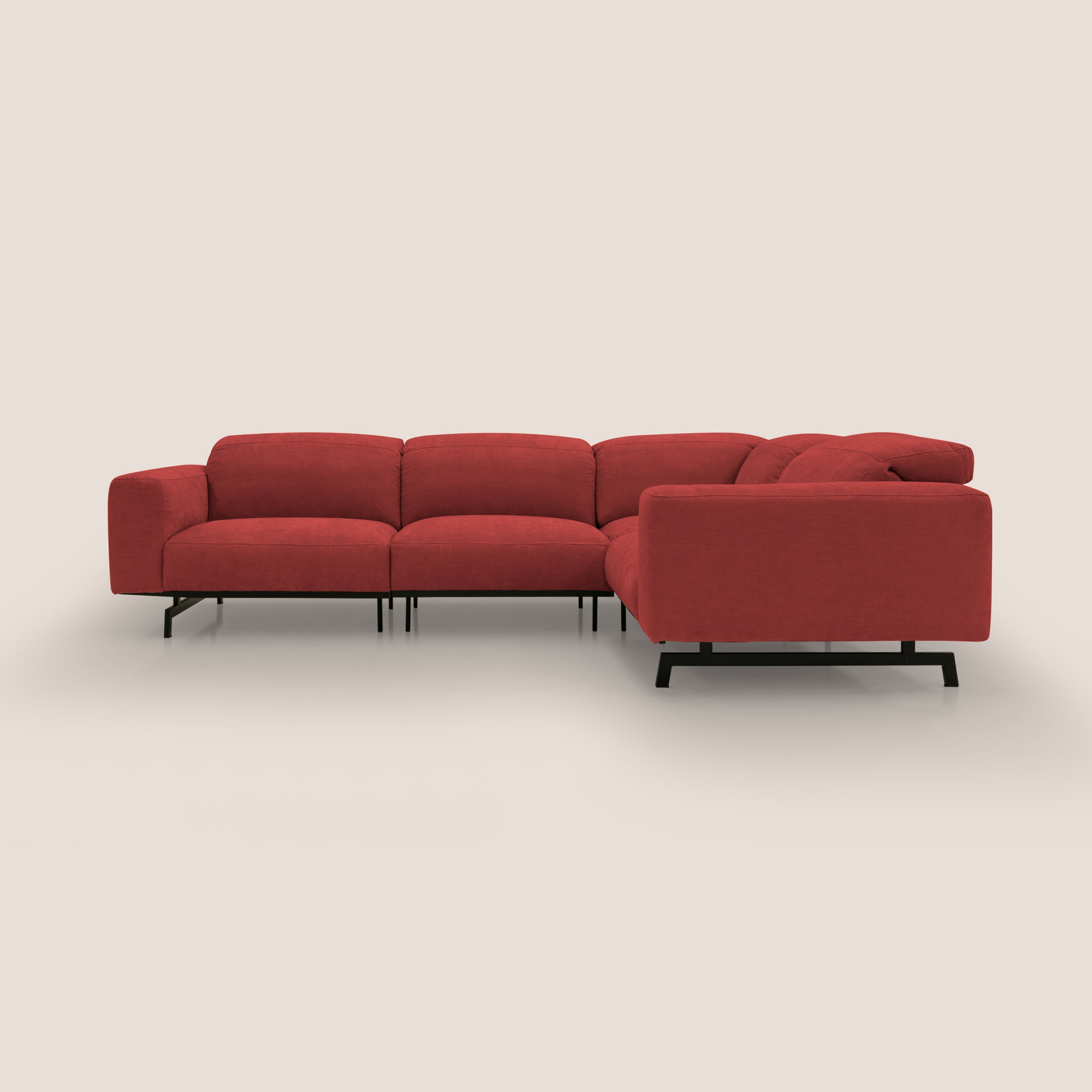 Sakura divano in piuma d'oca angolare REVERSIBILE in morbido tessuto fiammato impermeabile T14 rosso - divani.store