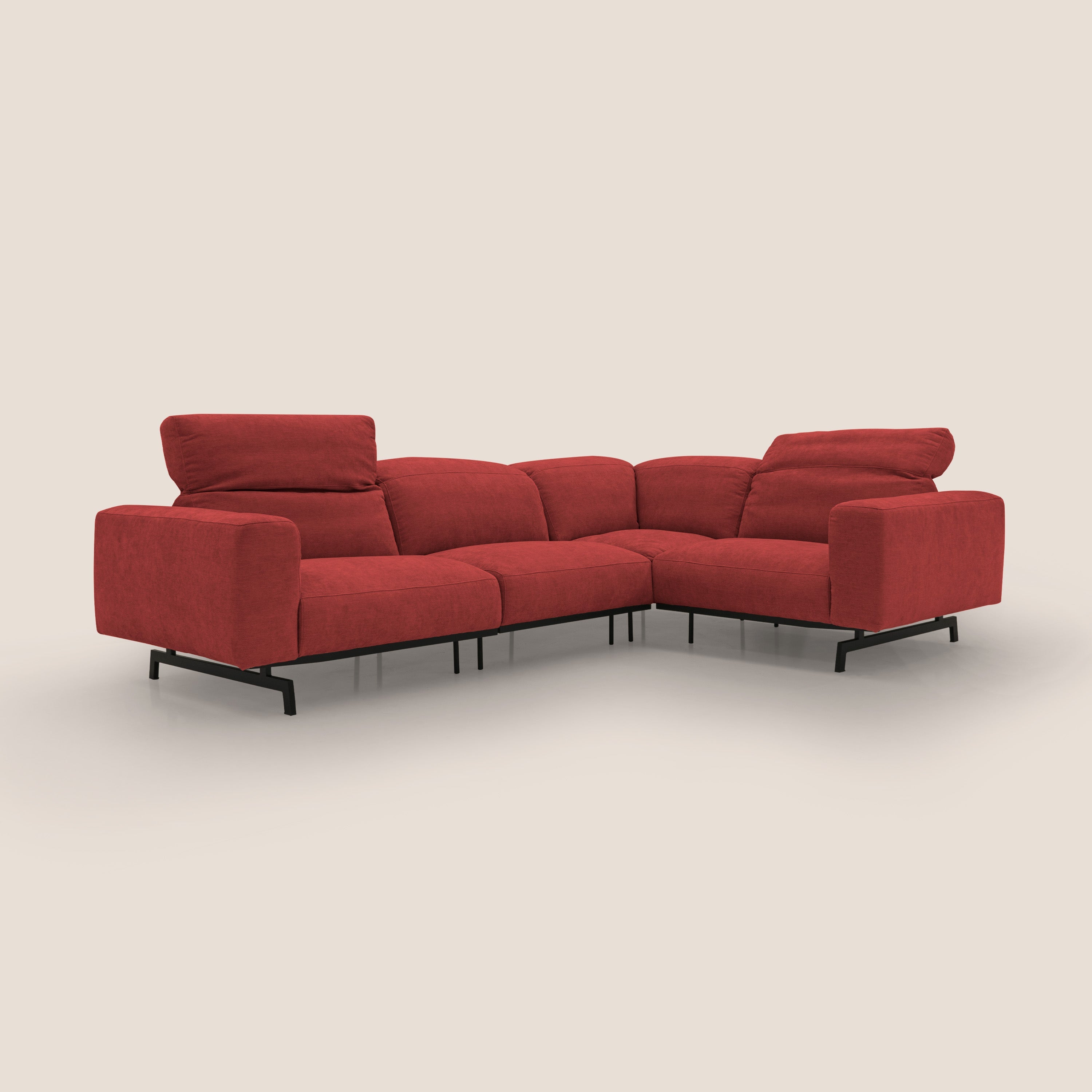 Sakura divano in piuma d'oca angolare REVERSIBILE in morbido tessuto fiammato impermeabile T14 rosso - divani.store