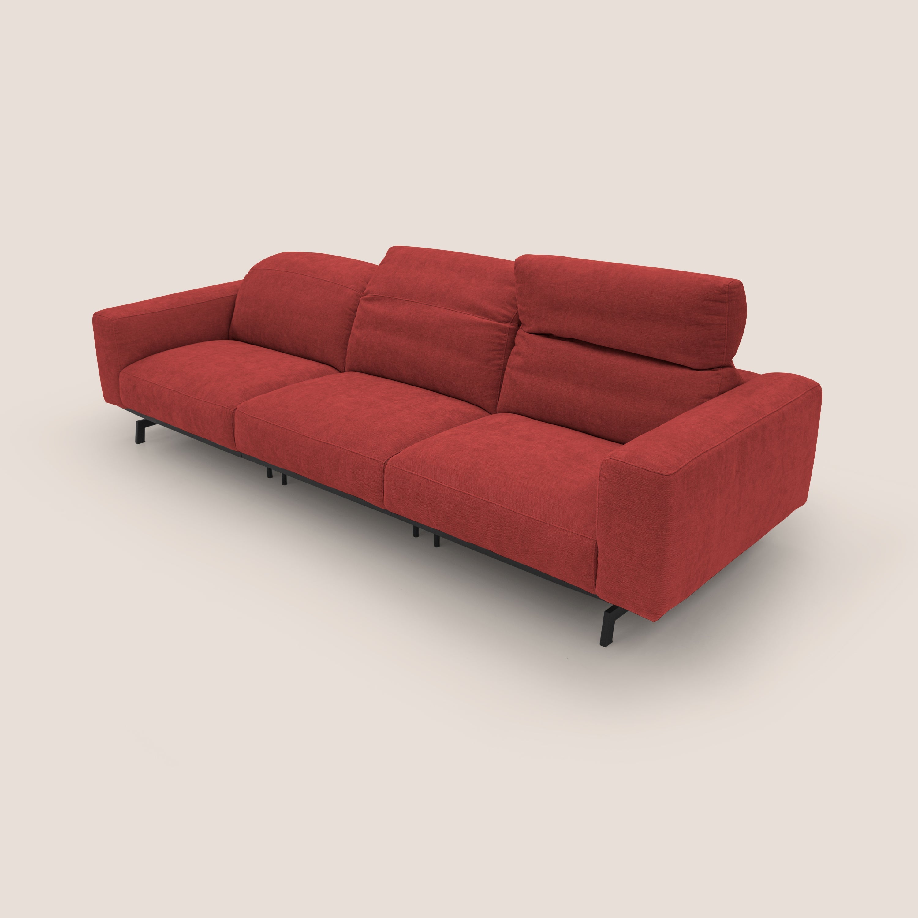 Sakura divano in piuma d'oca modulare a 3 sedute in morbido tessuto fiammato impermeabile T14 rosso - divani.store