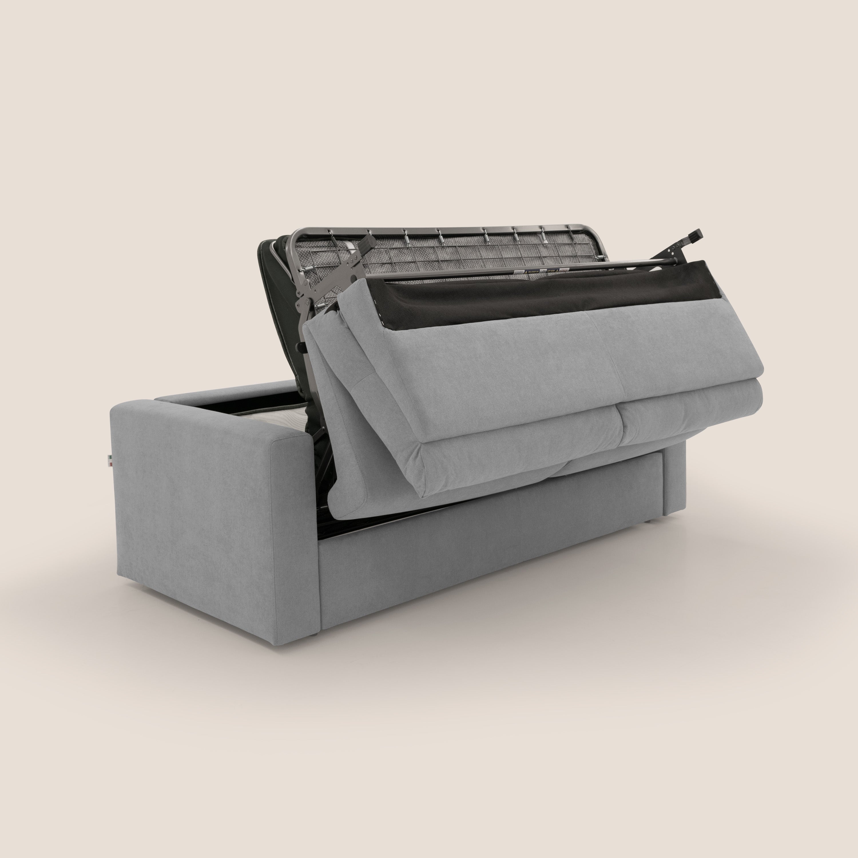 Paloma divano letto con materasso alto 18 cm con Aloe Vera in tessuto impermeabile grigio chiaro - divani.store