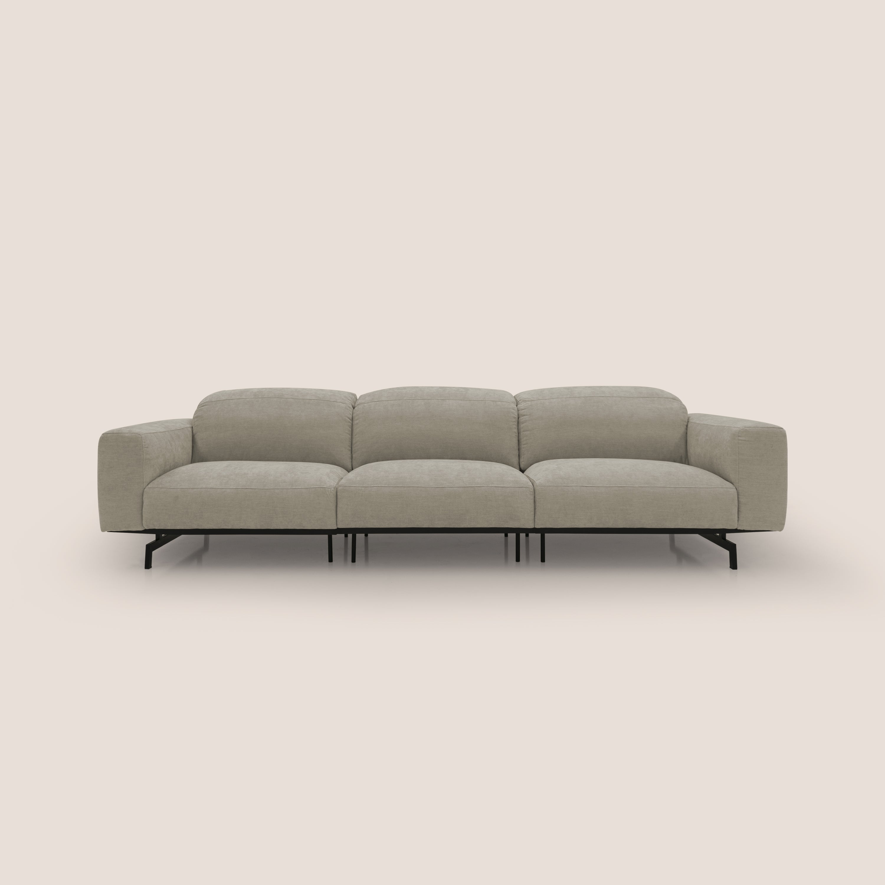 Sakura divano in piuma d'oca modulare a 3 sedute in morbido tessuto fiammato impermeabile T14 tortora - divani.store