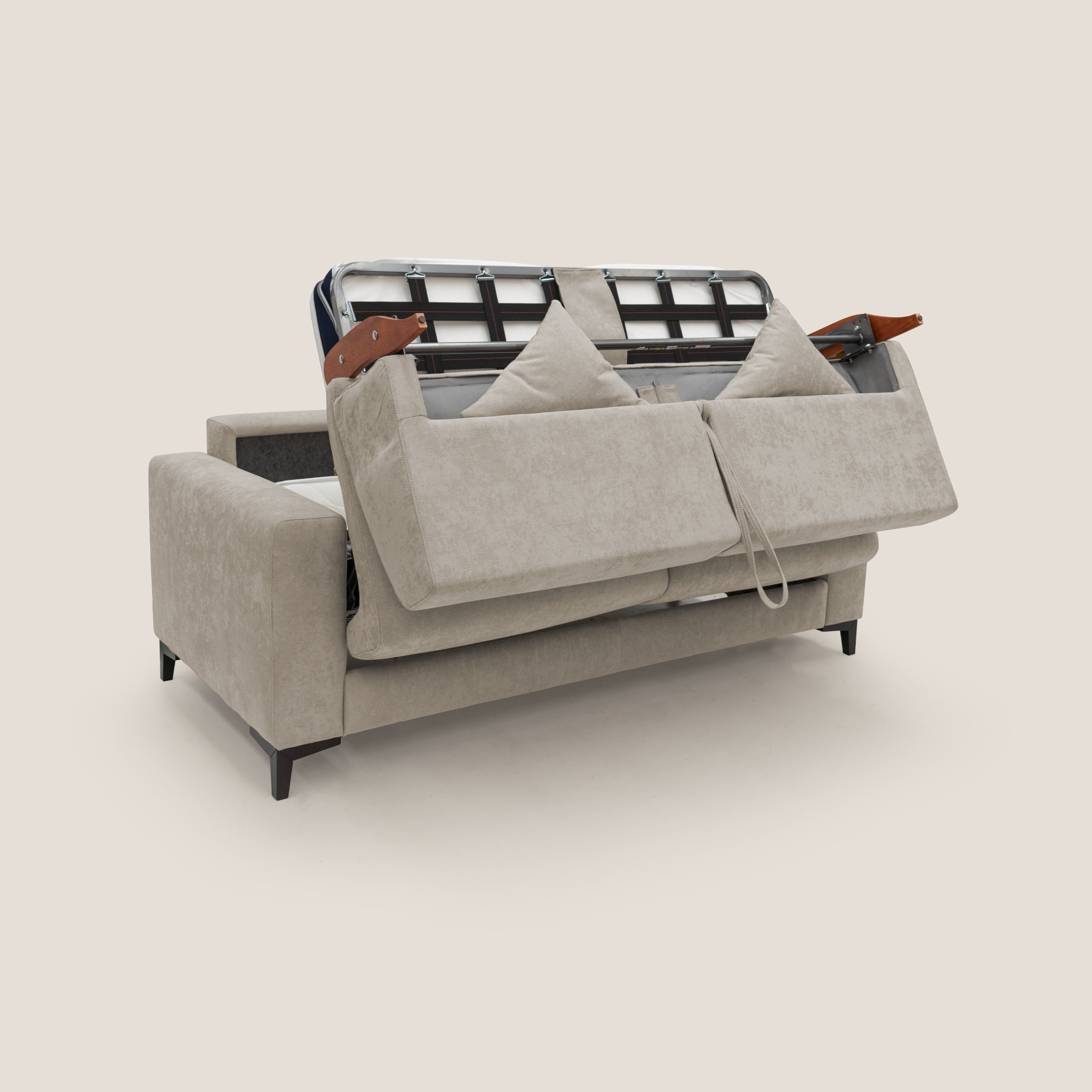 Kafka divano letto matrimoniale in morbido tessuto impermeabile T02 beige - divani.store