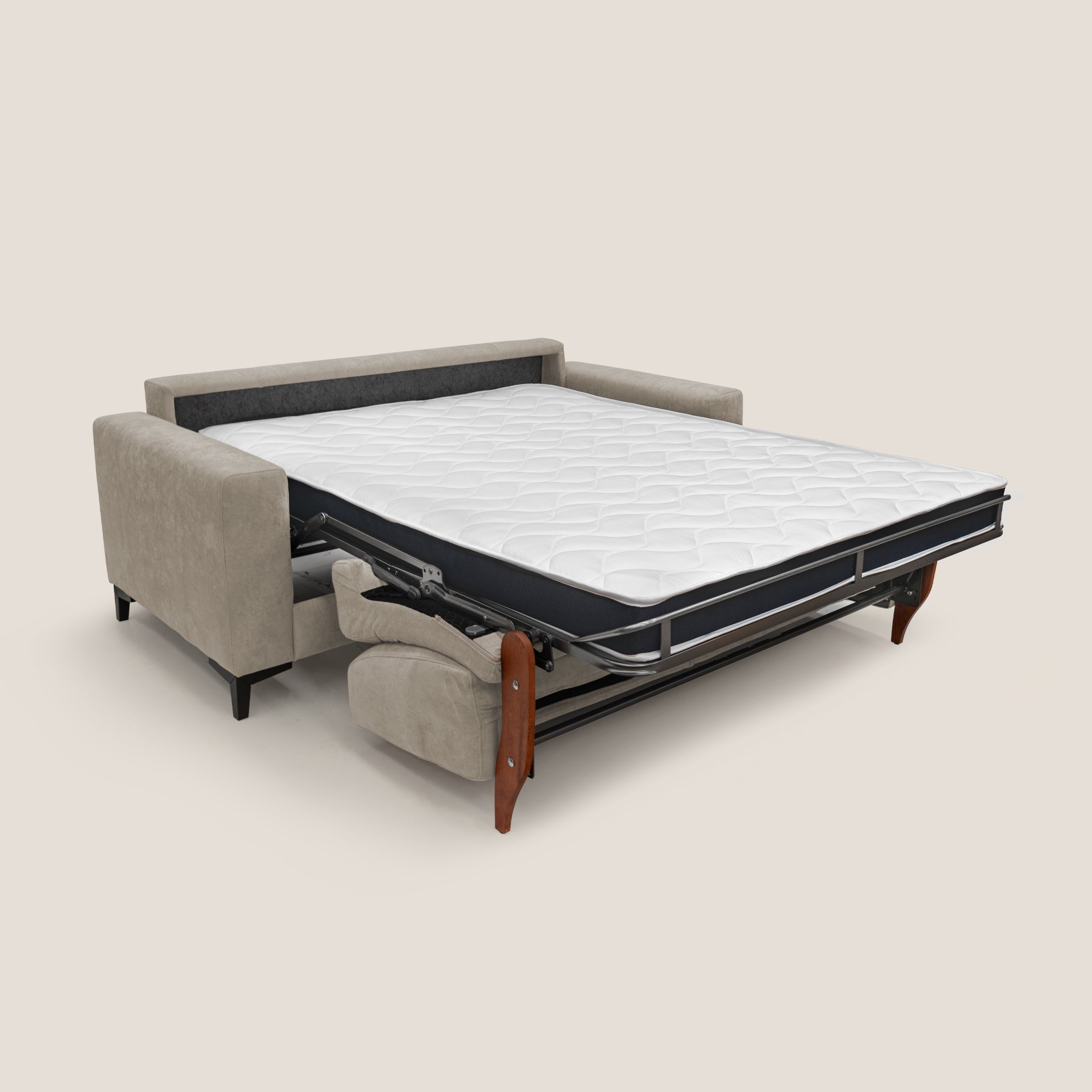 Kafka divano letto matrimoniale in morbido tessuto impermeabile T02 beige - divani.store