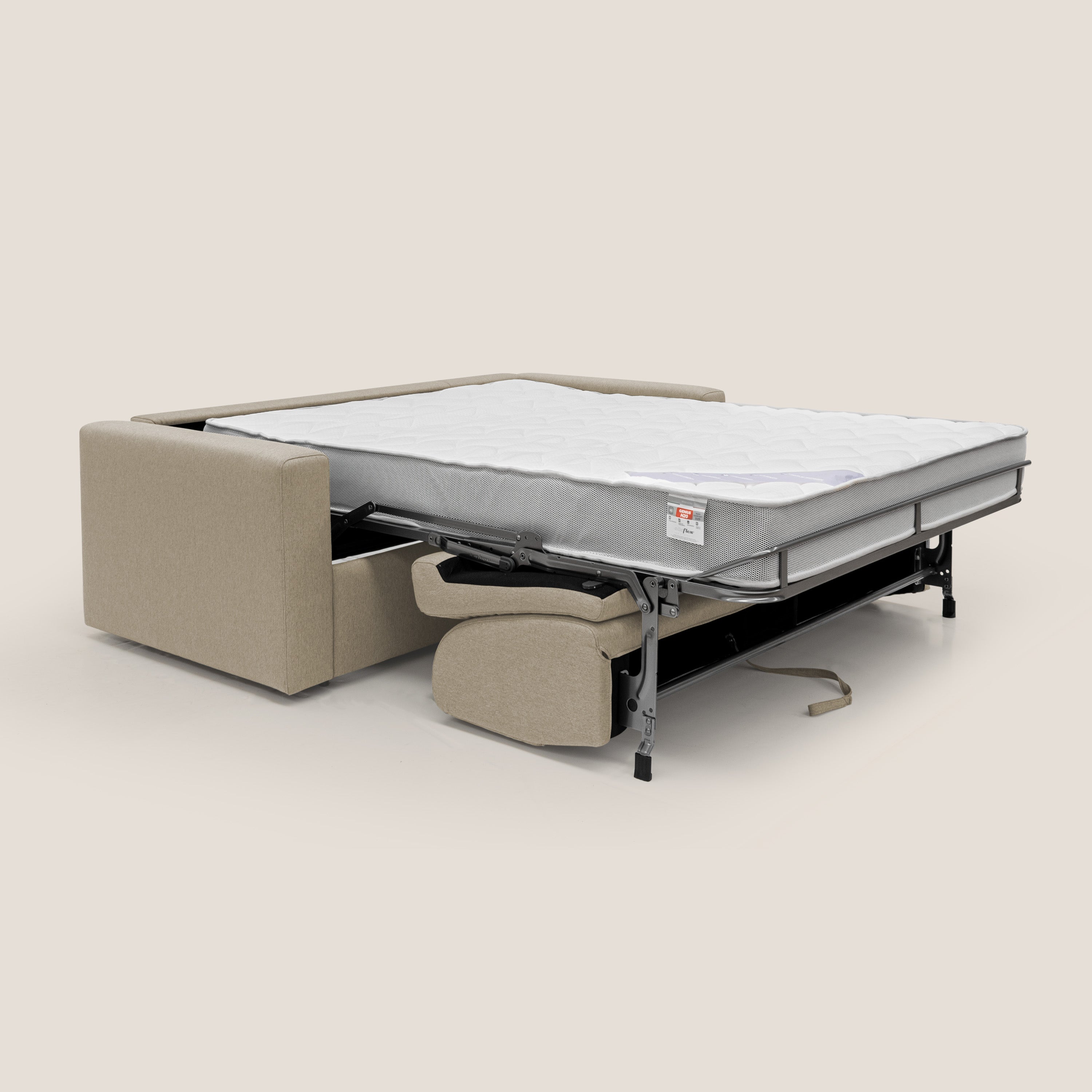 Kansas Divano letto matrimoniale alto 20 cm in tessuto impermeabile misto cotone T13 beige - divani.store