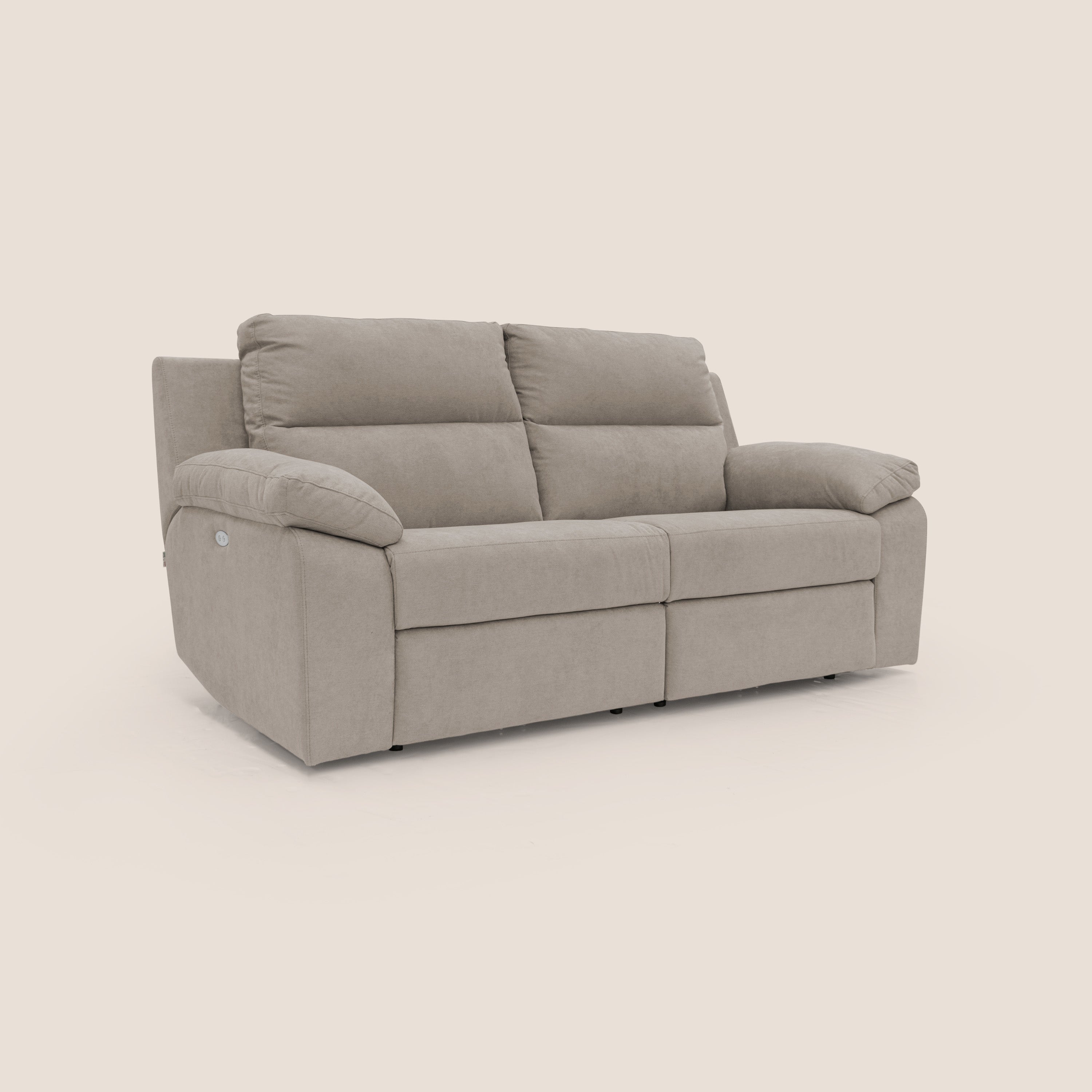 Romeo Divano relax con recliner elettrico in morbido tessuto impermeabile T02 beige - divani.store