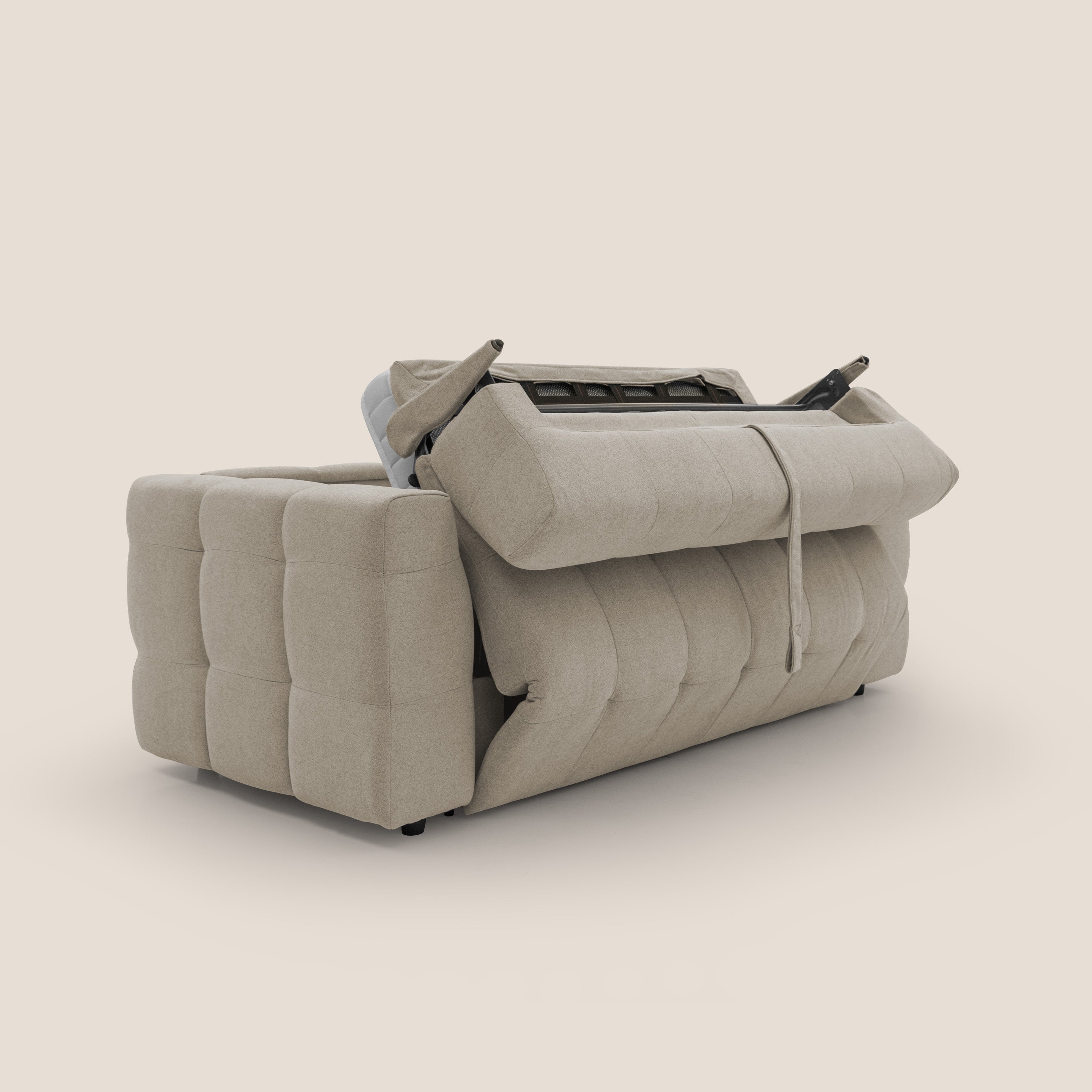 Tender Divano letto matrimoniale dal design innovativo in tessuto bouclet impermeabile T07 beige - divani.store