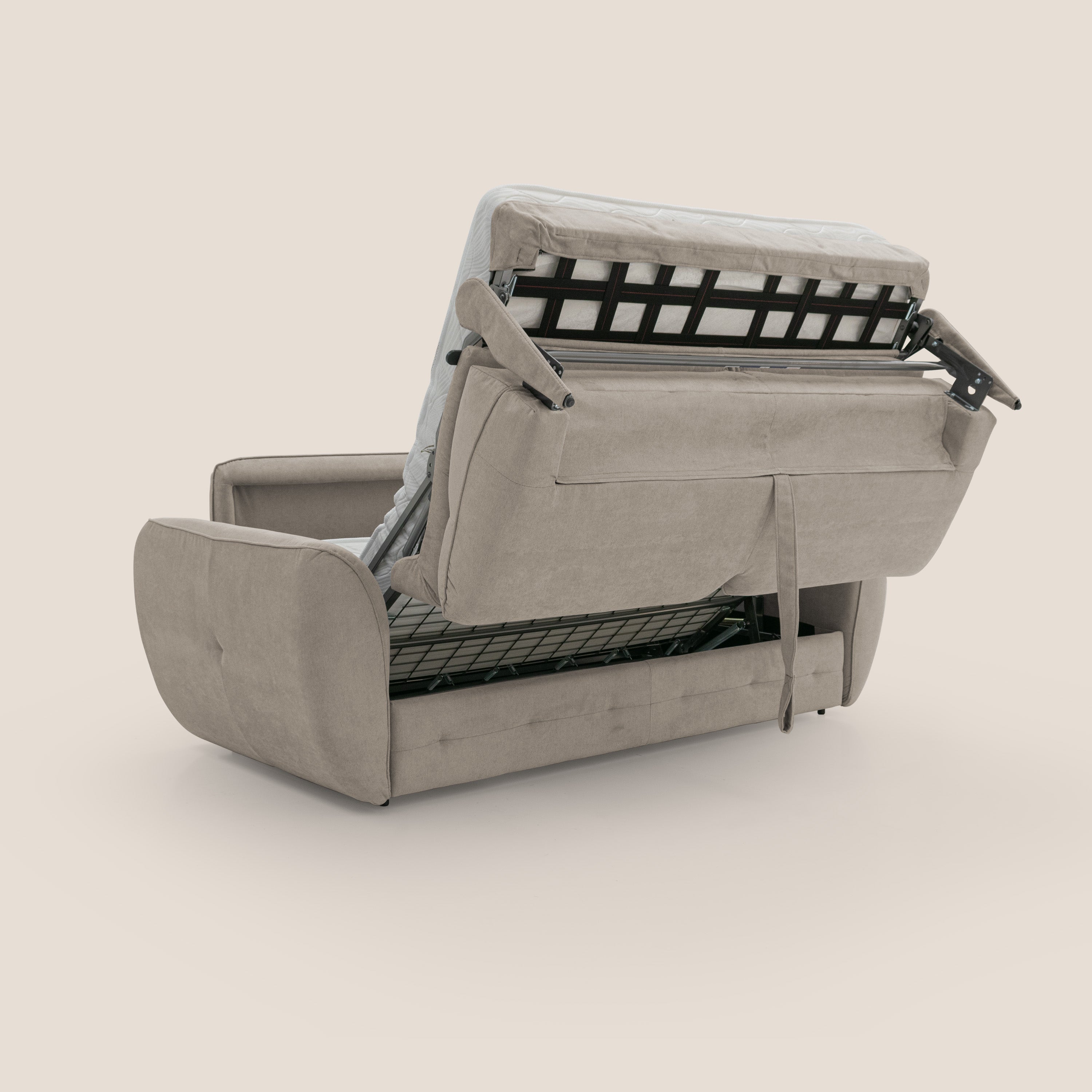 Zeus Divano letto scandinavo con schienale alto in tessuto impermeabile T02 beige - divani.store