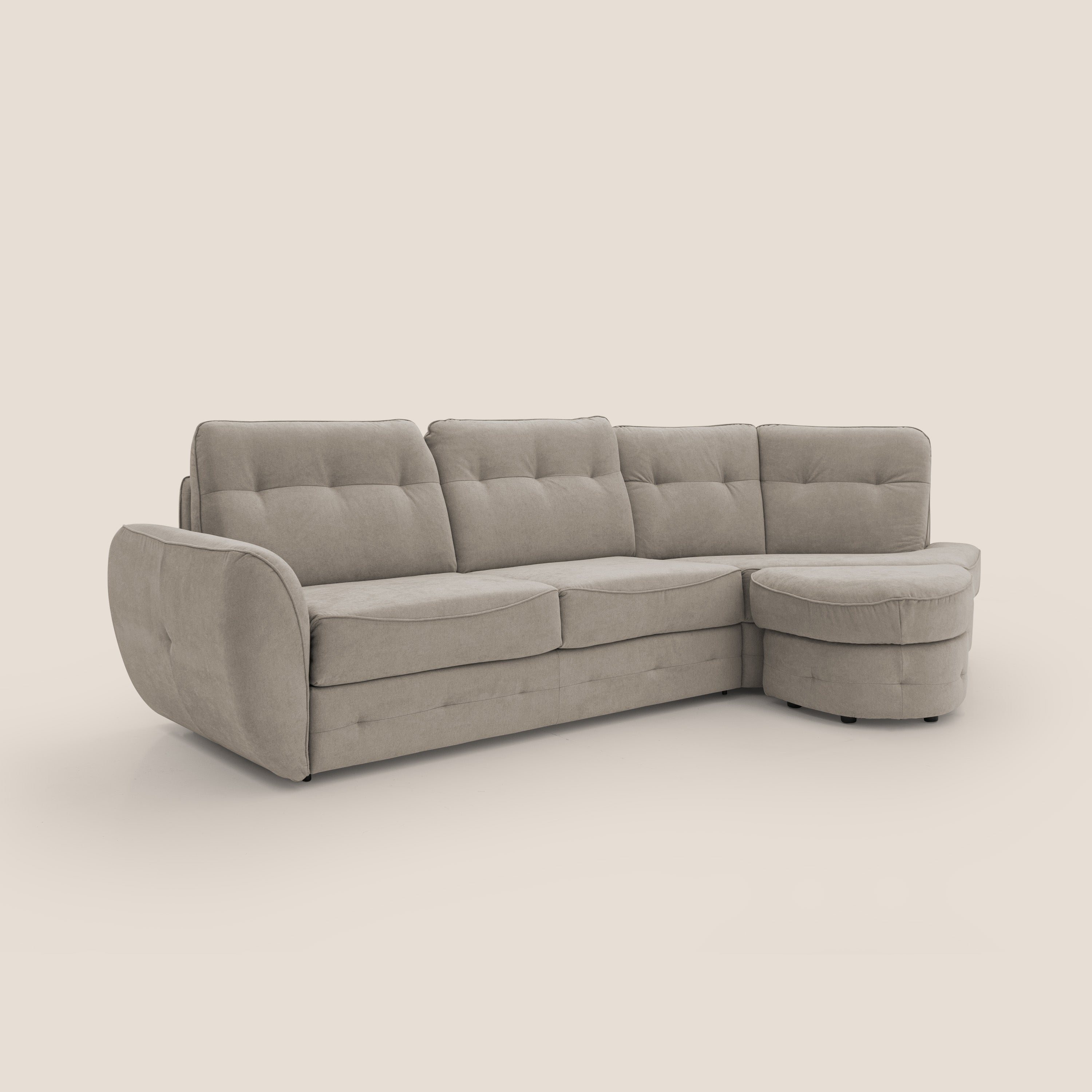 Zeus divano letto angolare con materasso H18 cm pouf mobile in tessuto impermeabile T02 - divani.store