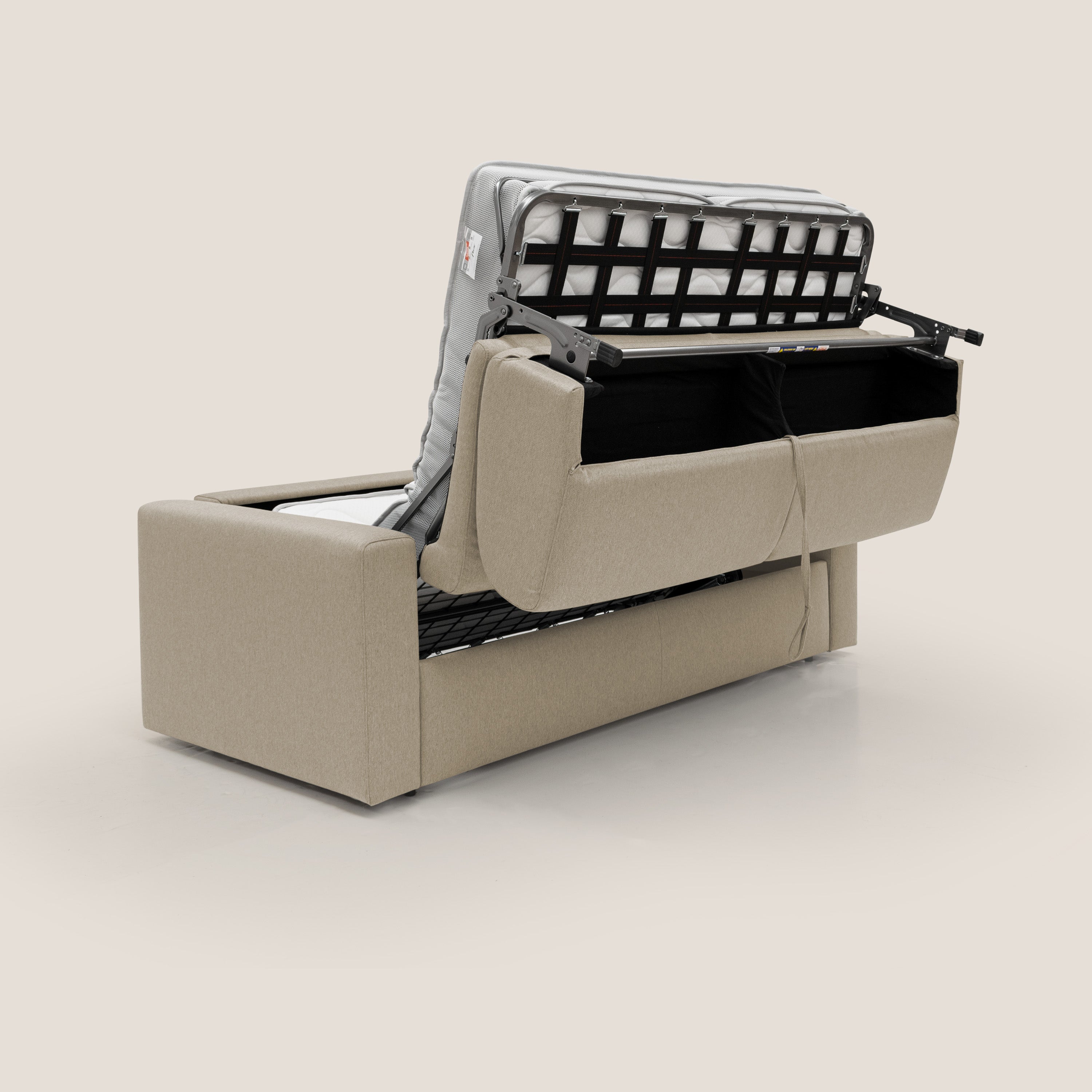 Kansas Divano letto matrimoniale alto 20 cm in tessuto impermeabile misto cotone T13 beige - divani.store