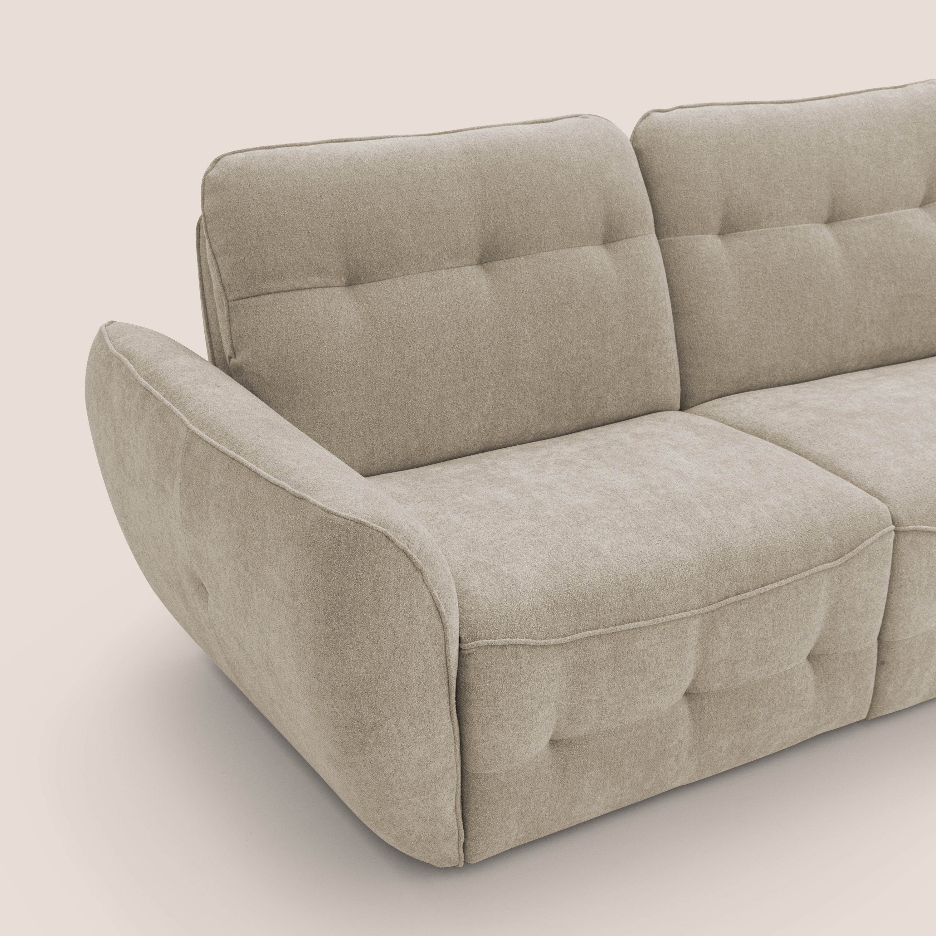 Cerbero divano 2 e 3 posti in morbido bouclé impermeabile T07 beige - divani.store