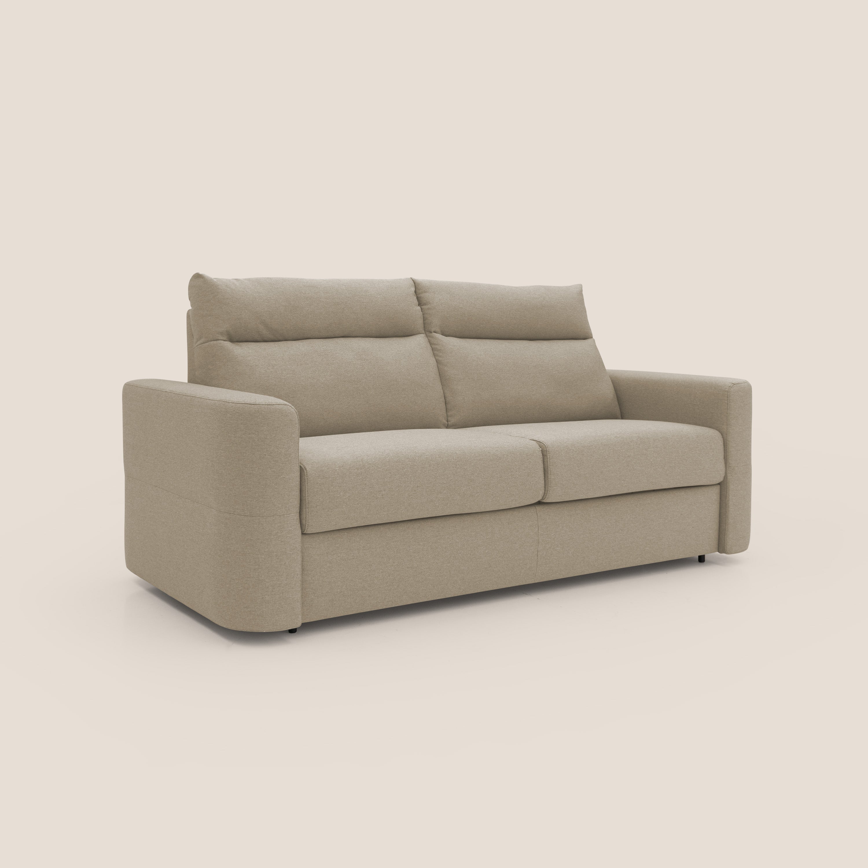 Cupido Divano letto materasso H18 cm e schienale alto in tessuto impermeabile simil cotone T13 beige - divani.store