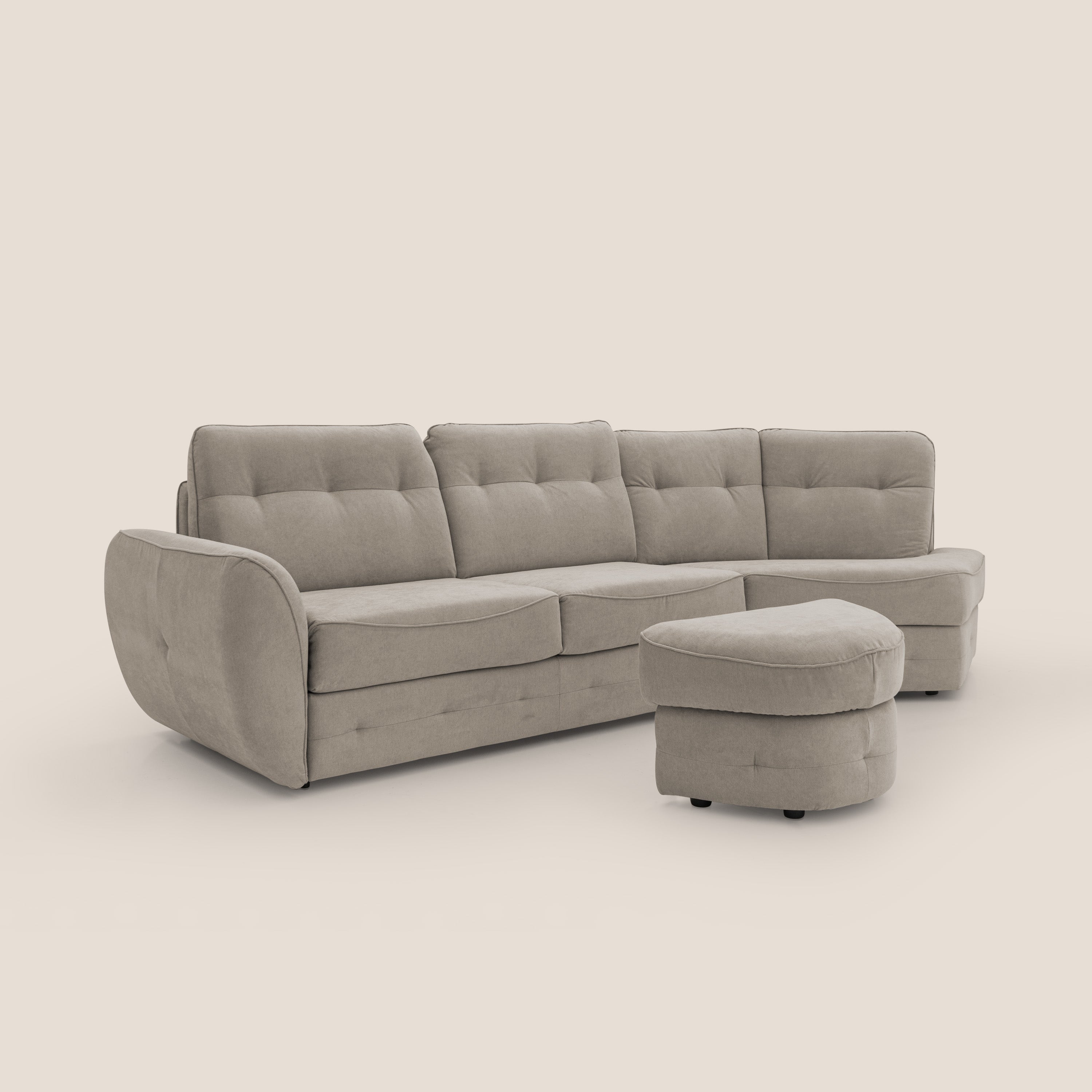 Zeus divano letto angolare con materasso H18 cm pouf mobile in tessuto impermeabile T02 - divani.store