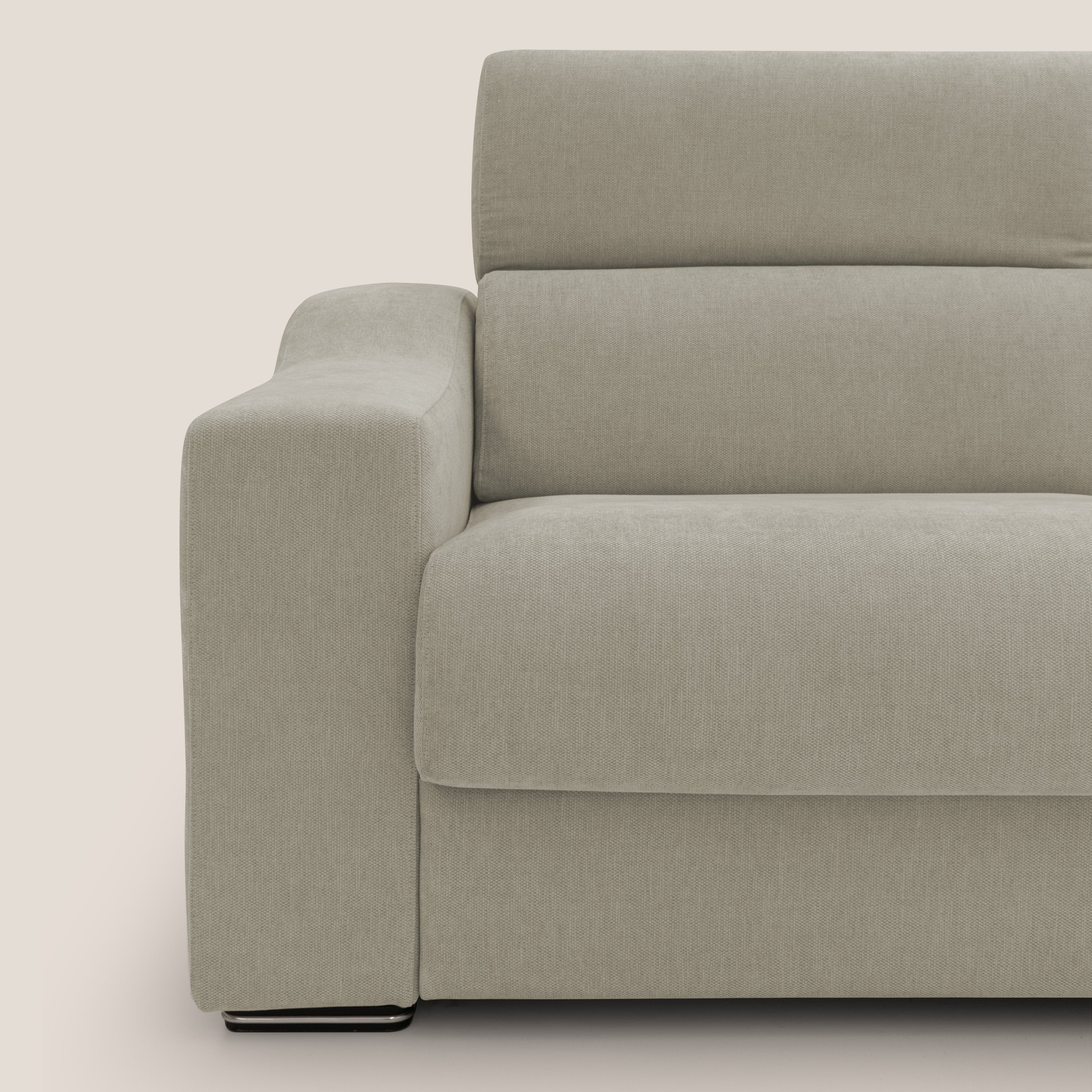 Bomber divano letto matrimoniale con poggiatesta in tessuto impermeabile T14 tortora - divani.store