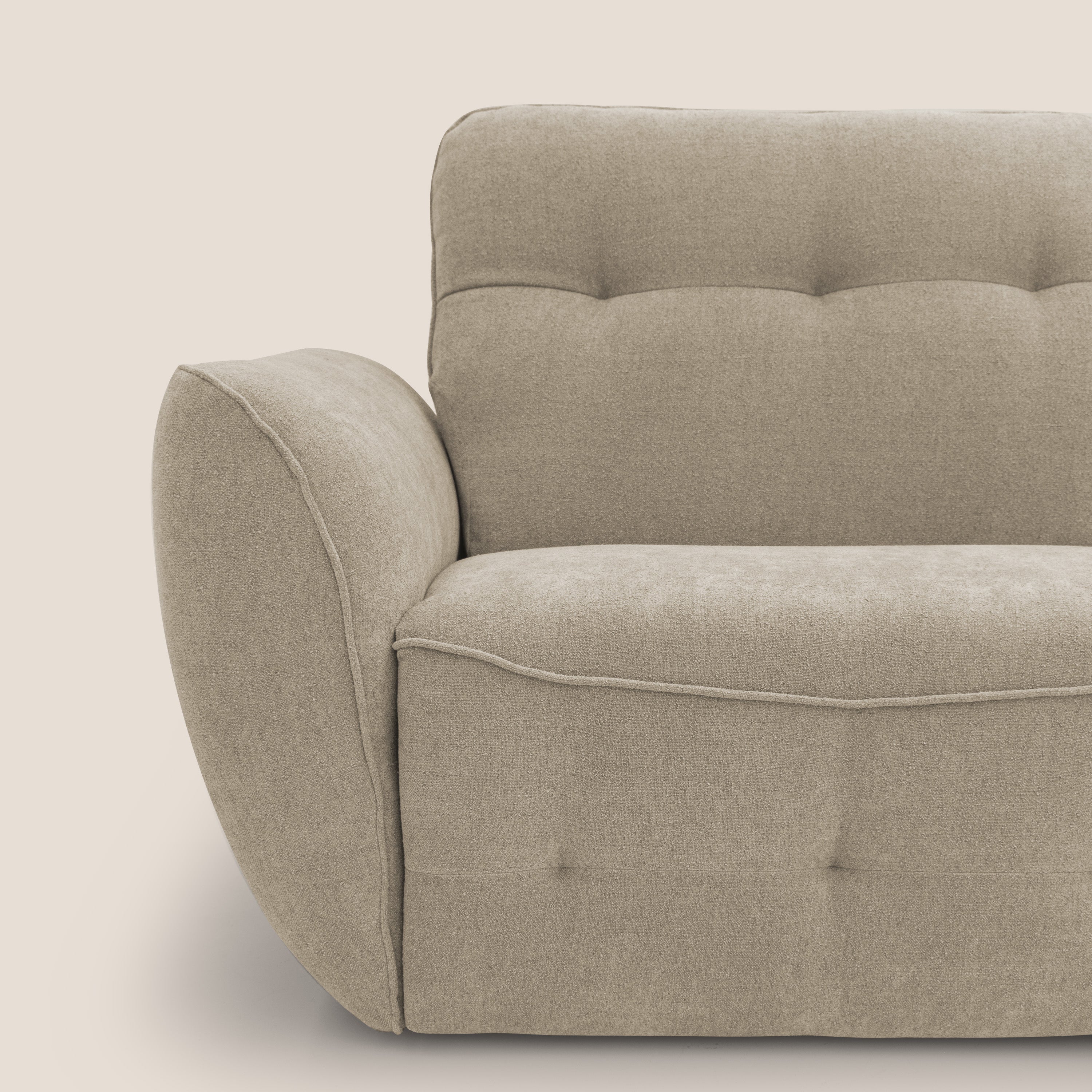 Cerbero divano angolare con pouf mobile in morbido bouclé impermeabile T07 beige - divani.store