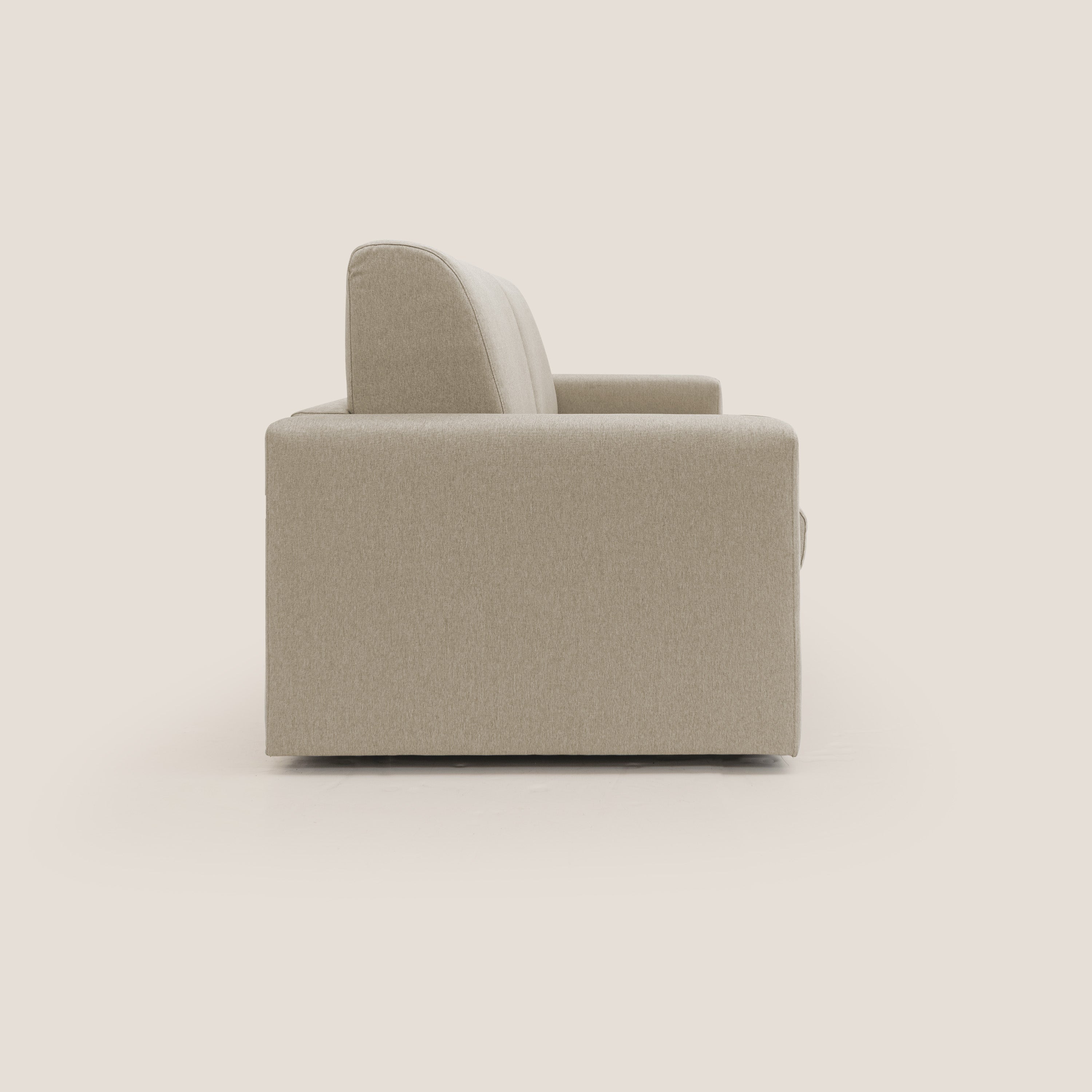 Kansas Divano letto matrimoniale alto 20 cm in tessuto impermeabile misto cotone T13 beige - divani.store