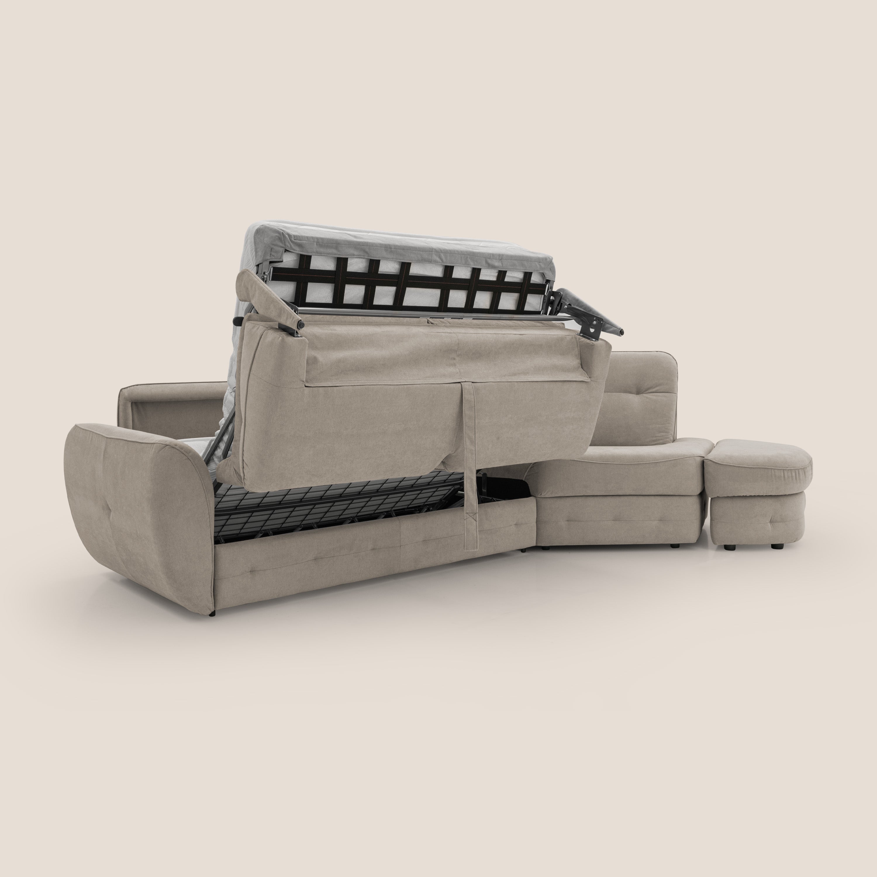 Zeus divano letto angolare con materasso H18 cm pouf mobile in tessuto impermeabile T02 - divani.store
