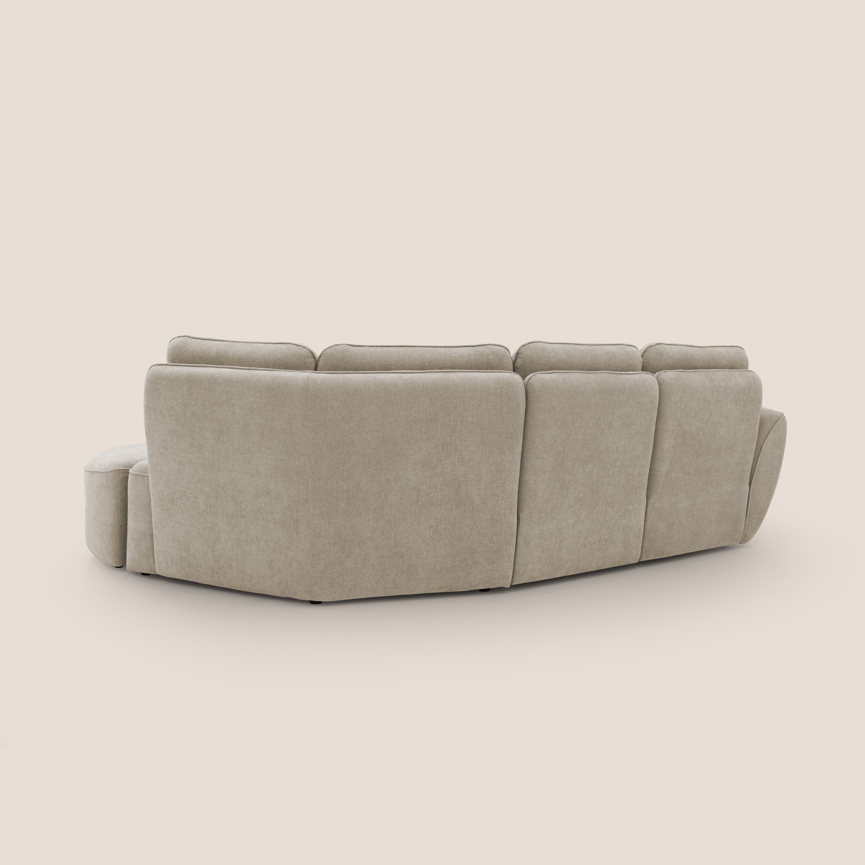 Cerbero divano angolare con pouf mobile in morbido bouclé impermeabile T07 beige - divani.store