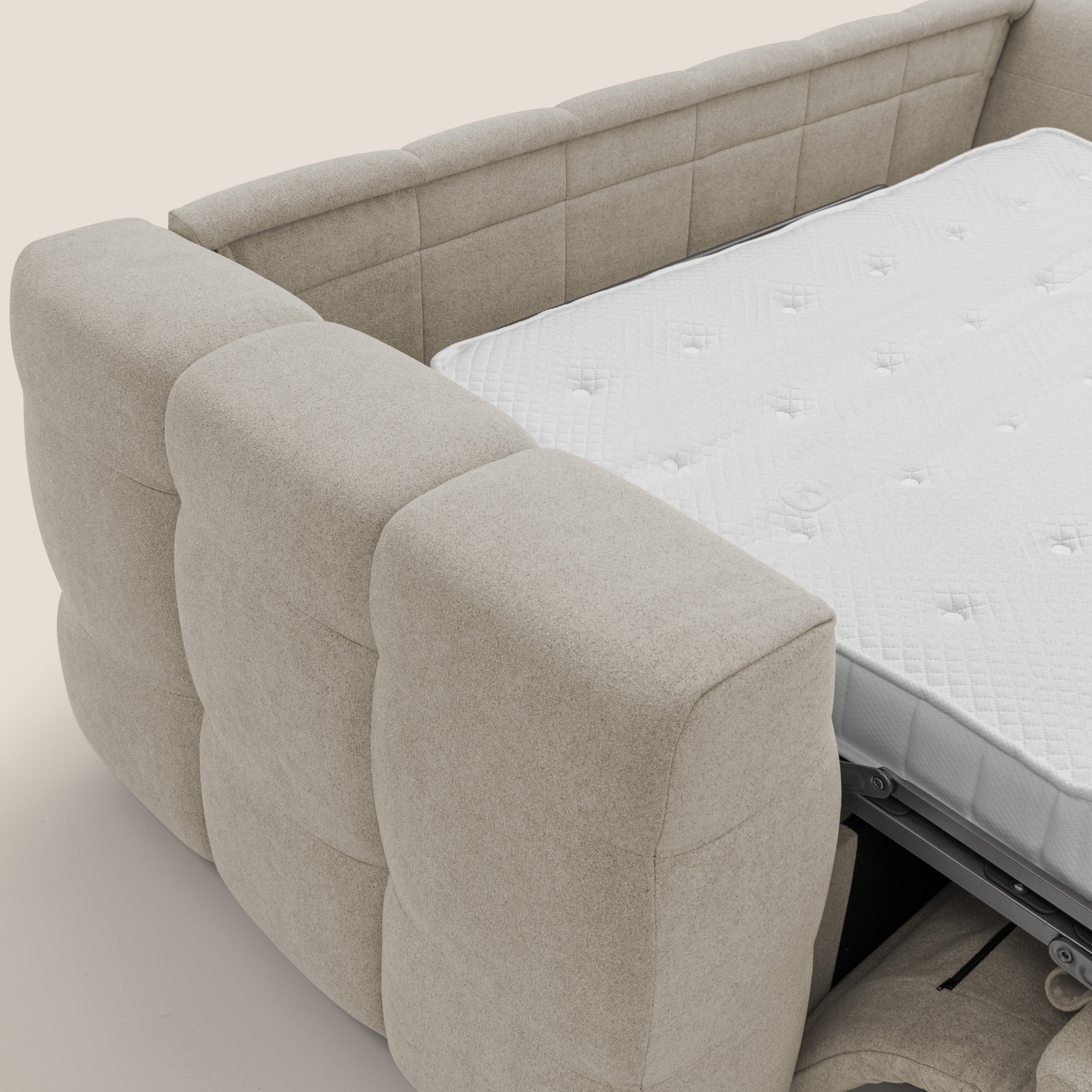 Tender Divano letto matrimoniale dal design innovativo in tessuto bouclet impermeabile T07 beige - divani.store
