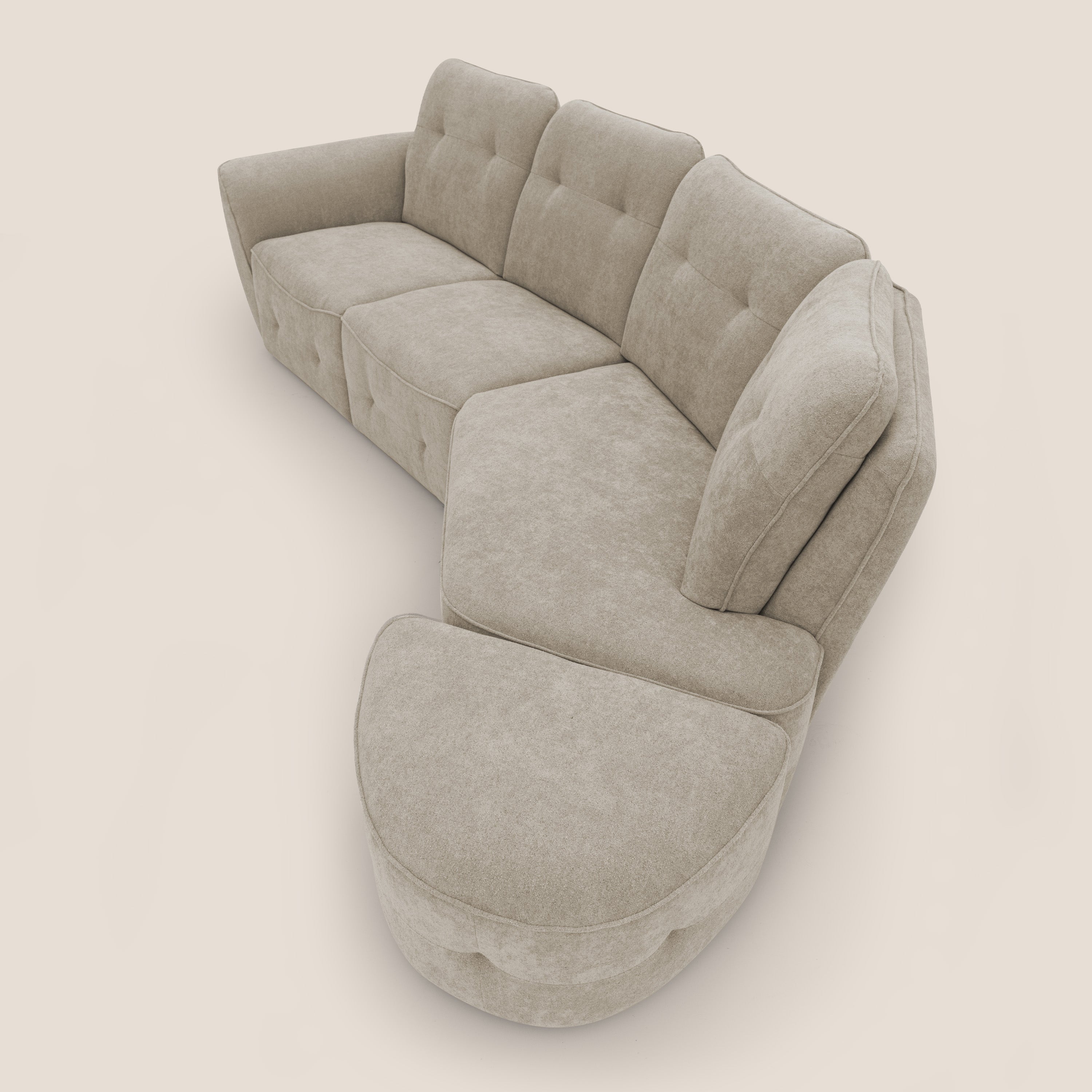 Cerbero divano angolare con pouf mobile in morbido bouclé impermeabile T07 beige - divani.store