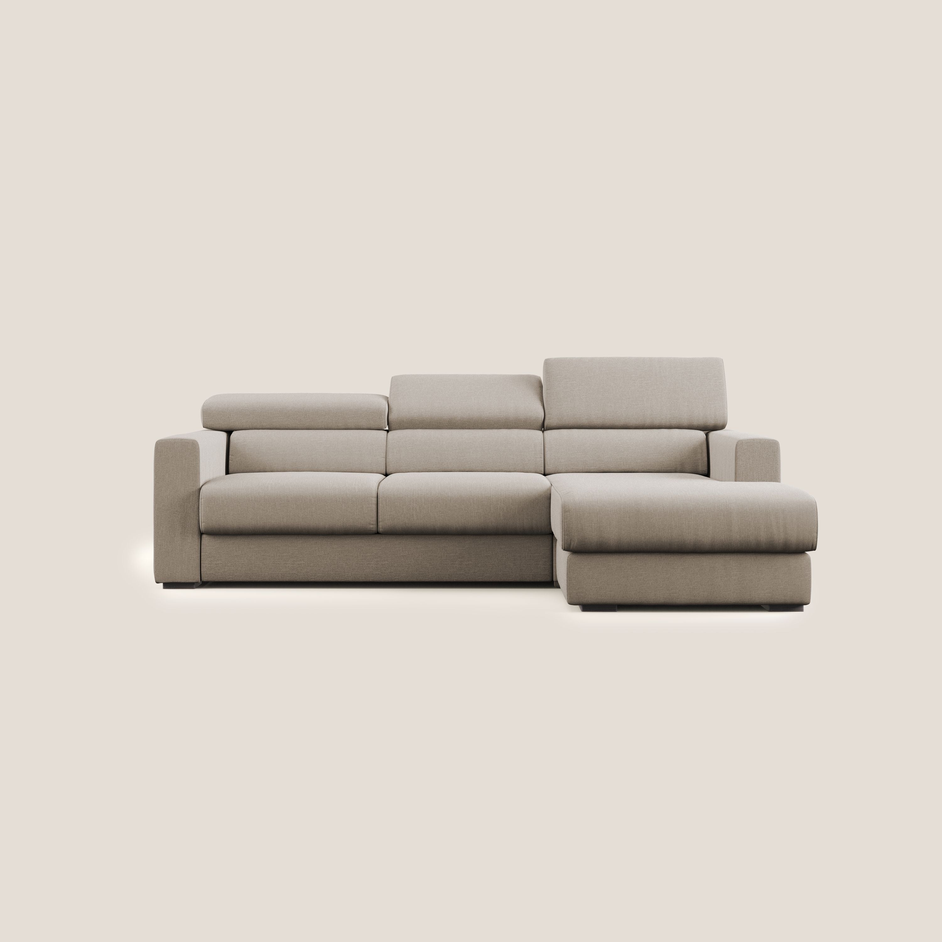 Dylan divano angolare con pouf estraibile poggiapiedi in tessuto simil cotone impermeabile T13 beige - divani.store