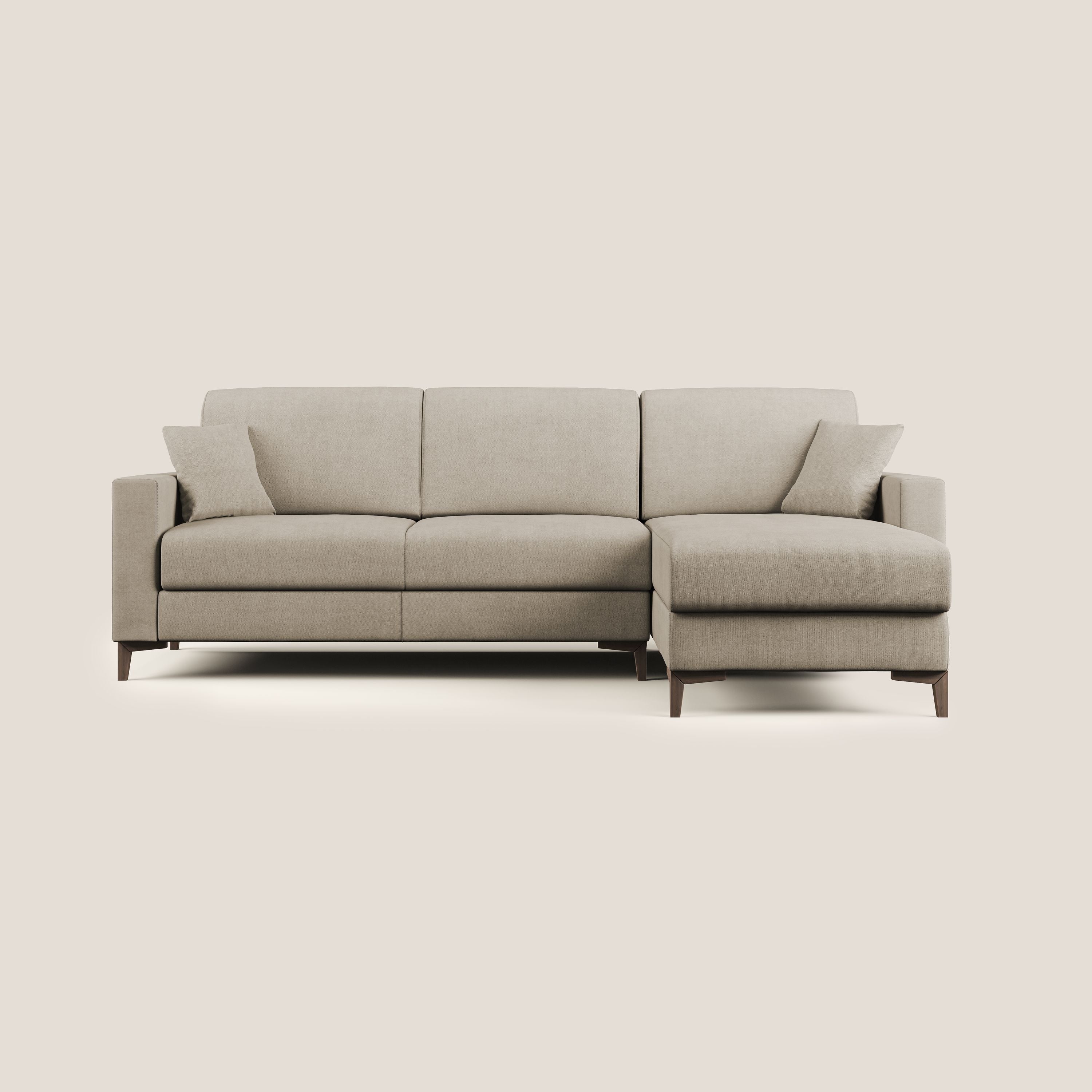 Kafka divano letto angolare in morbido tessuto impermeabile T02 beige - divani.store