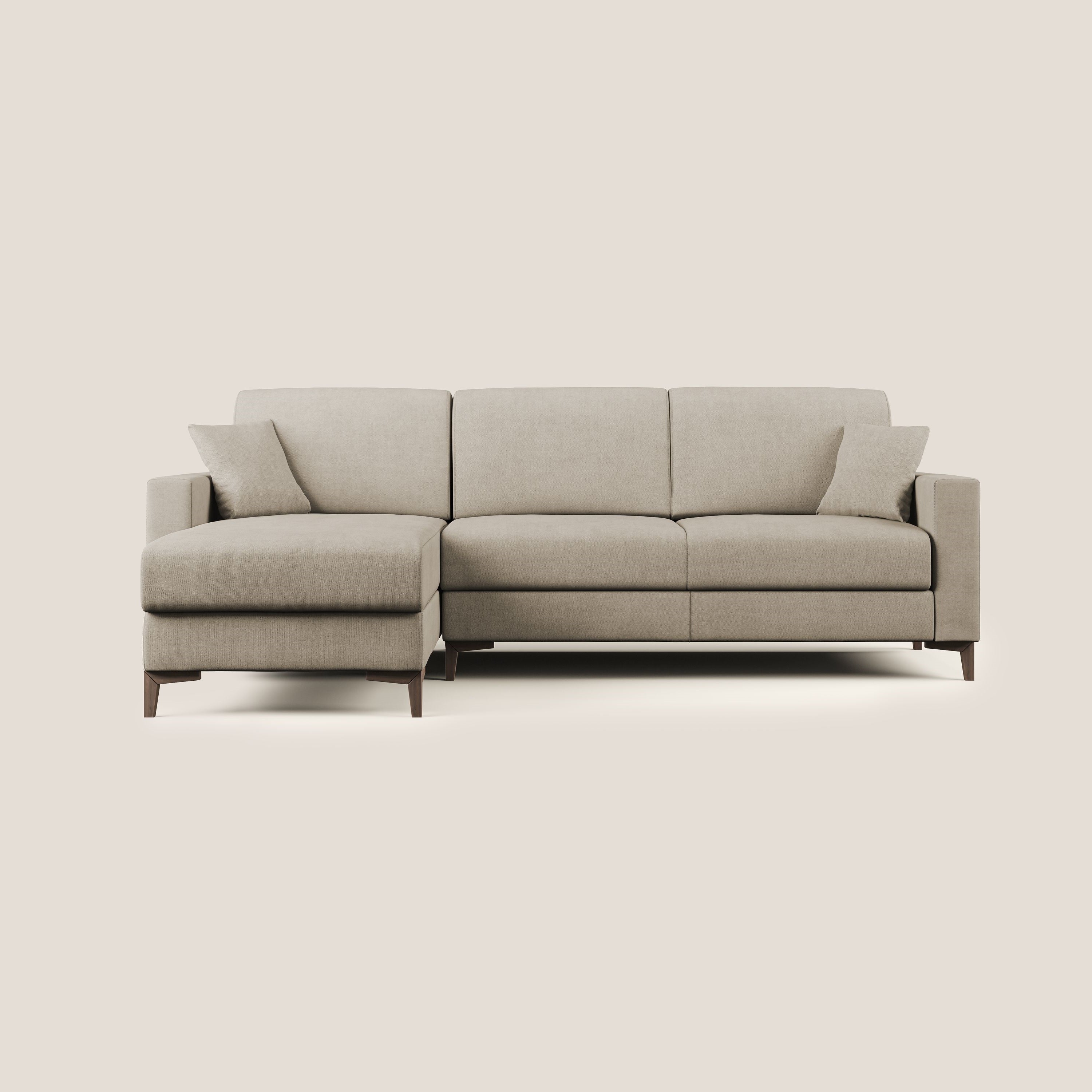 Kafka divano letto angolare in morbido tessuto impermeabile T02 beige - divani.store