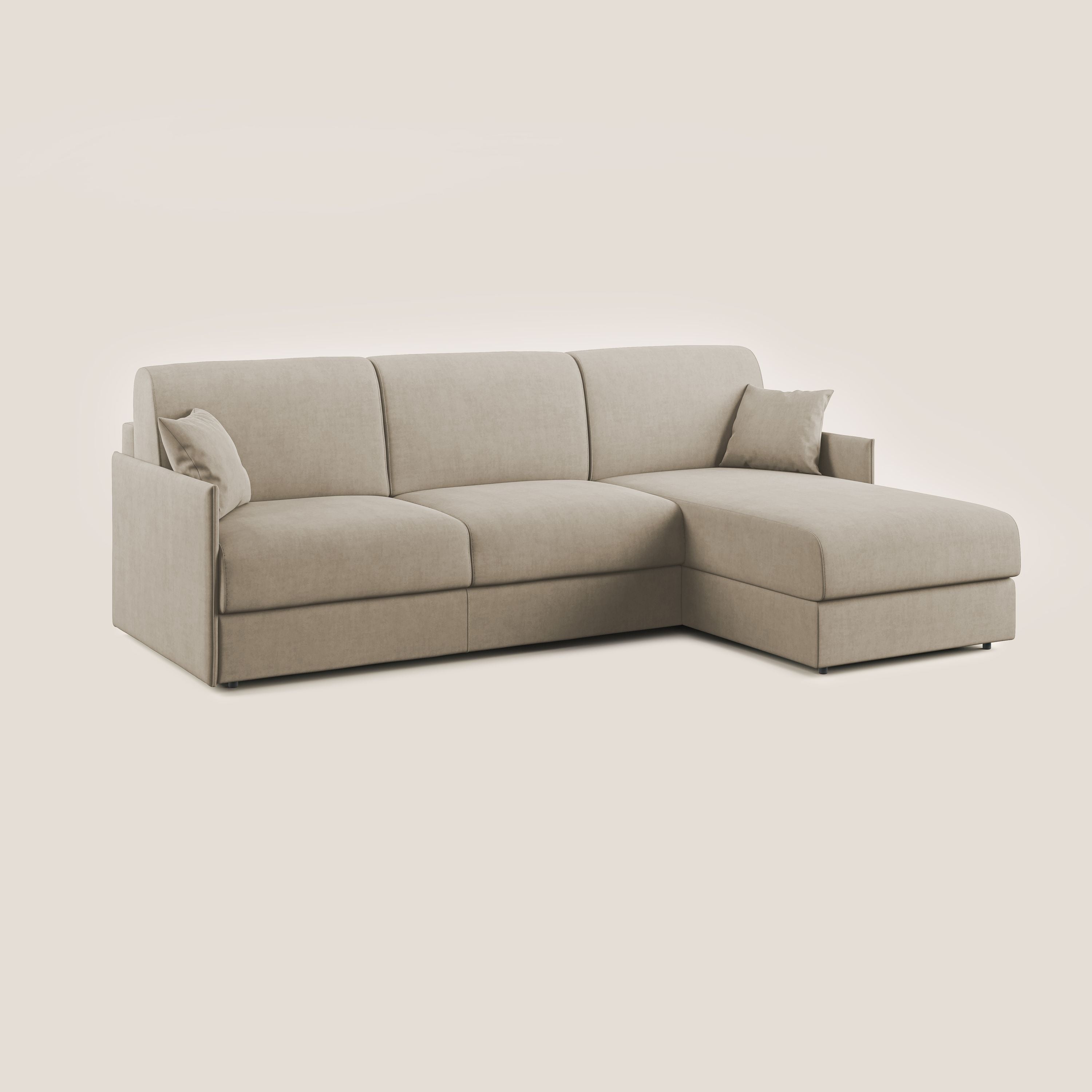 Evans Divano letto angolare con penisola in morbido tessuto impermeabile T02 beige - divani.store