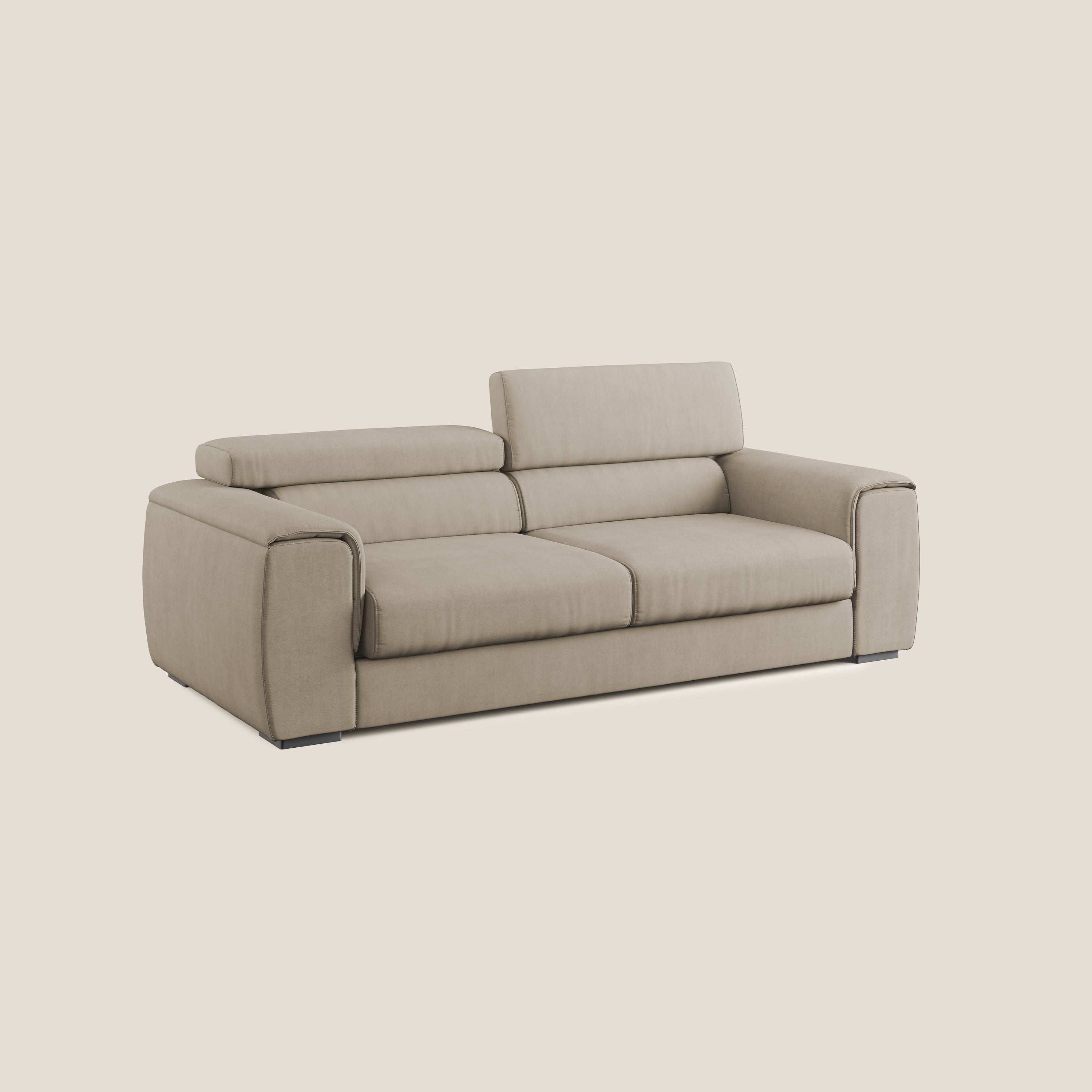 Zeno Divano con pouf estraibile poggiapiedi in tessuto morbido impermeabile T02 beige - divani.store