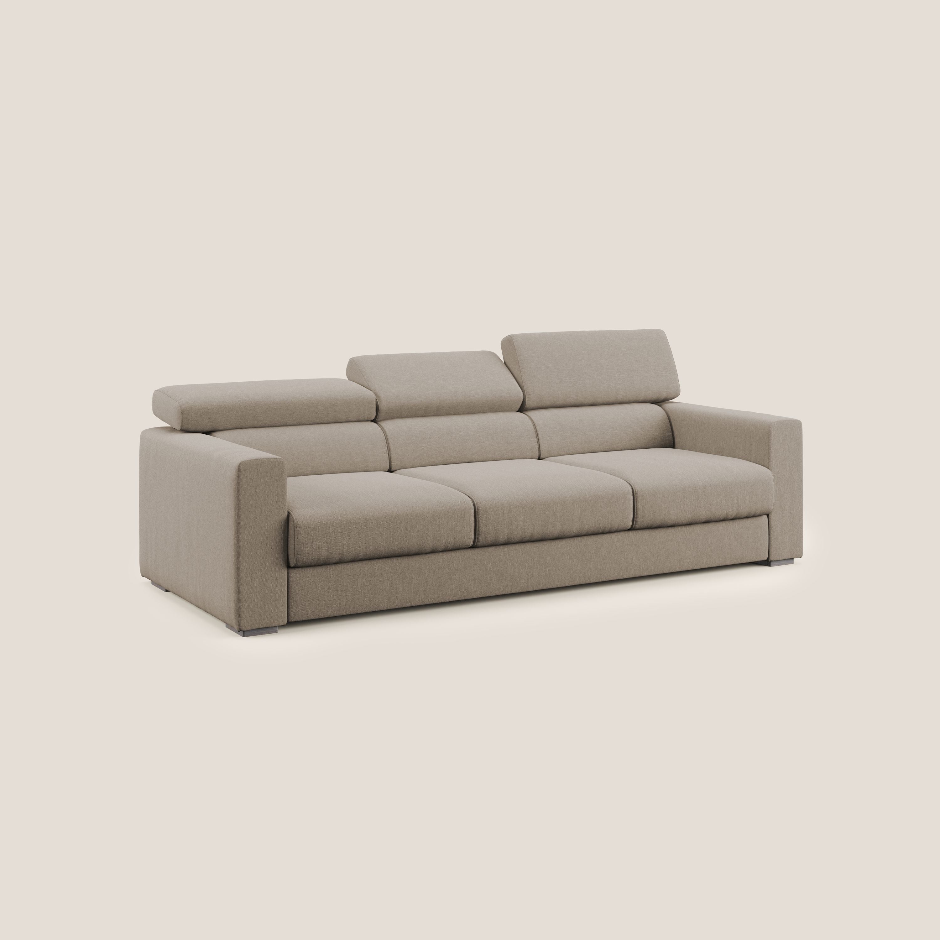 Dylan divano a 3 sedute con pouf estraibile poggiapiedi in tessuto simil cotone impermeabile T13 beige - divani.store