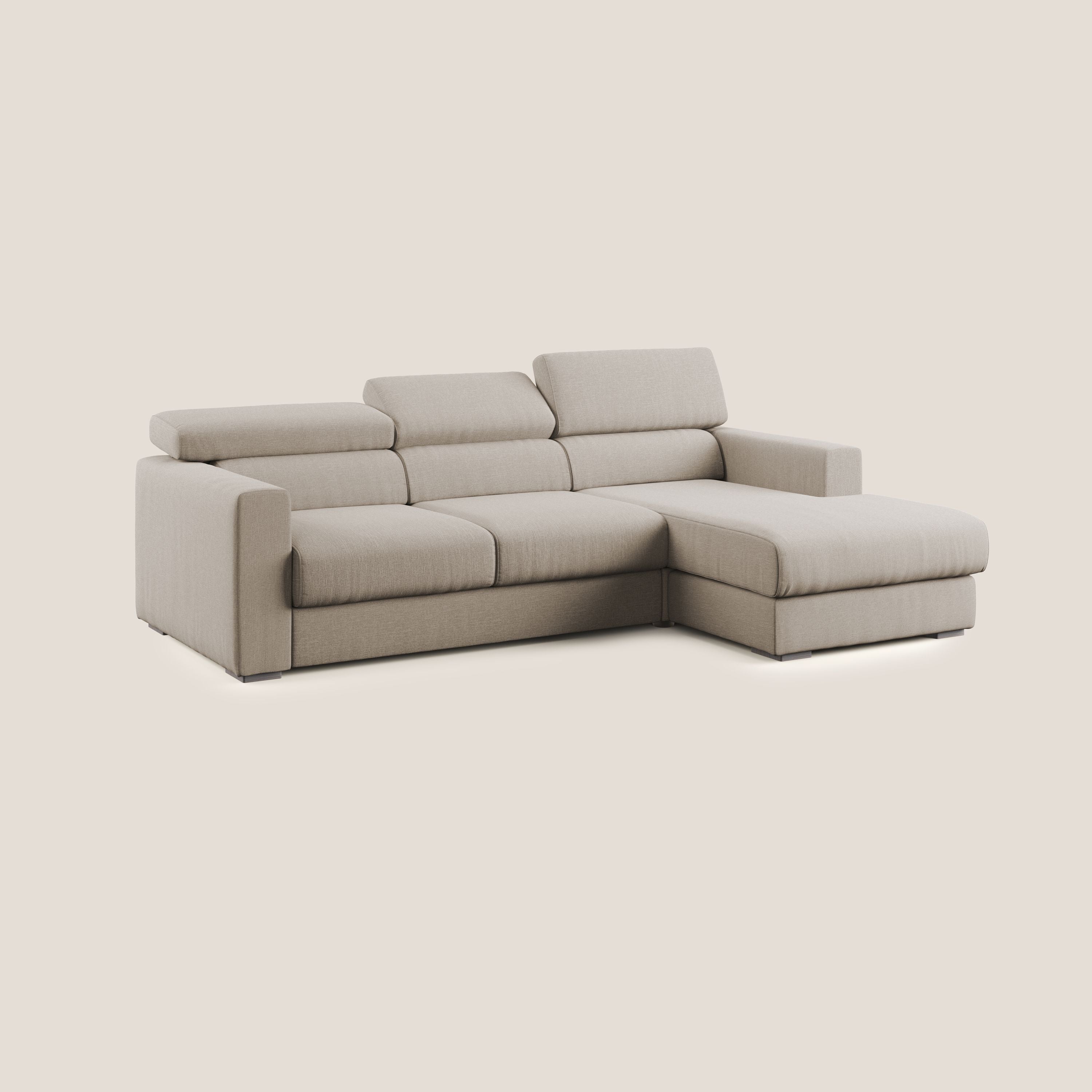 Dylan divano angolare con pouf estraibile poggiapiedi in tessuto simil cotone impermeabile T13 beige - divani.store