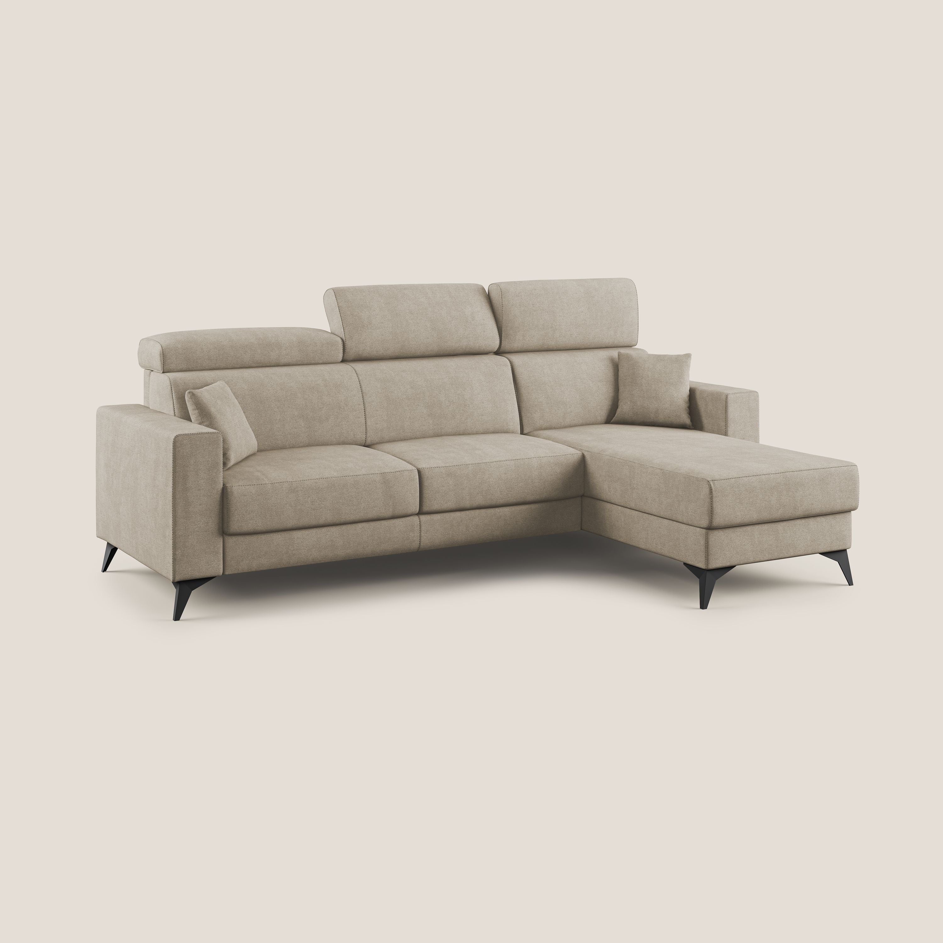 Pegaso divano letto angolare con poggiatesta reclinabili e rivestimento impermeabile T02 beige - divani.store