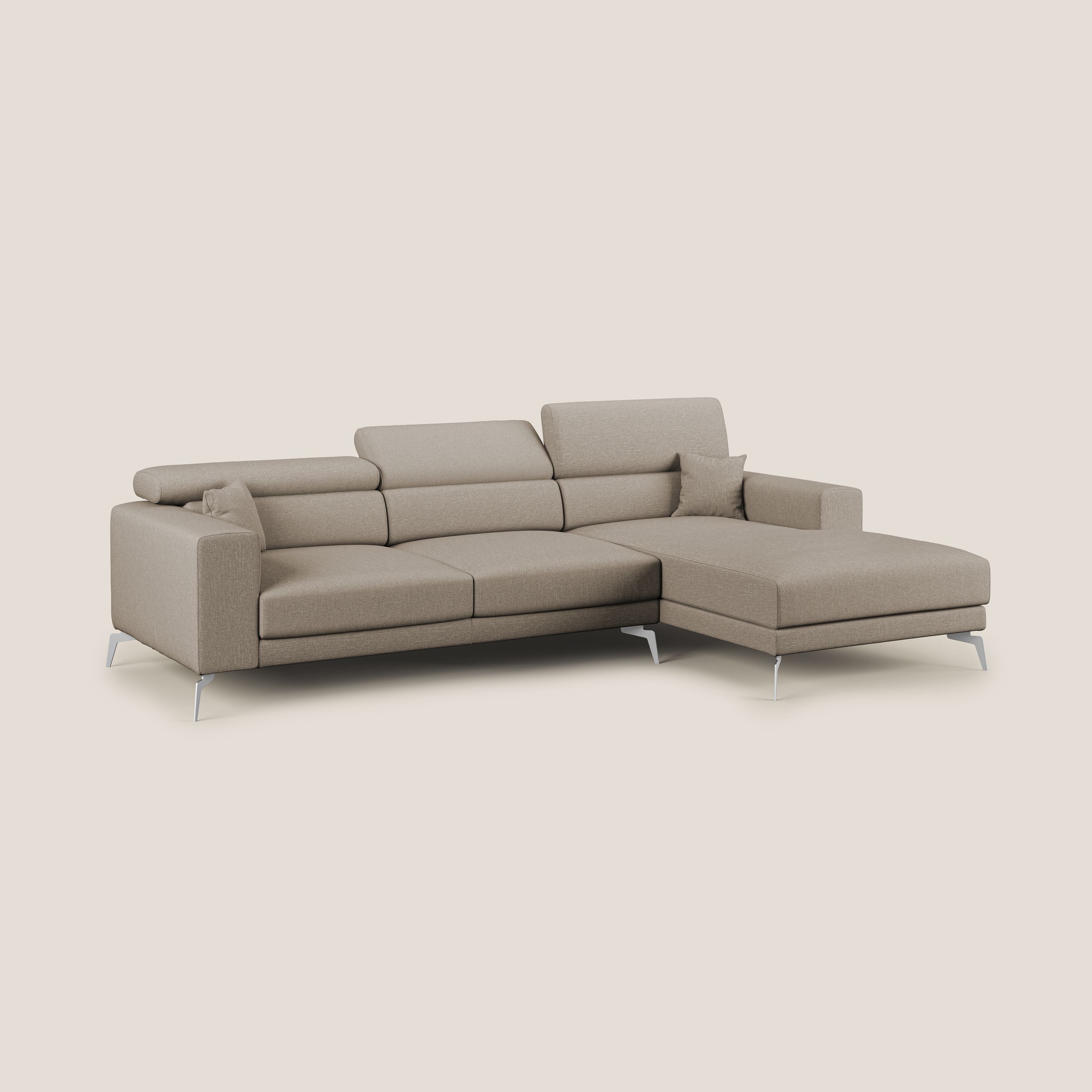 Blade Divano moderno angolare con poggiatesta reclinabili in tessuto impermeabile simil-cotone T13 beige - divani.store