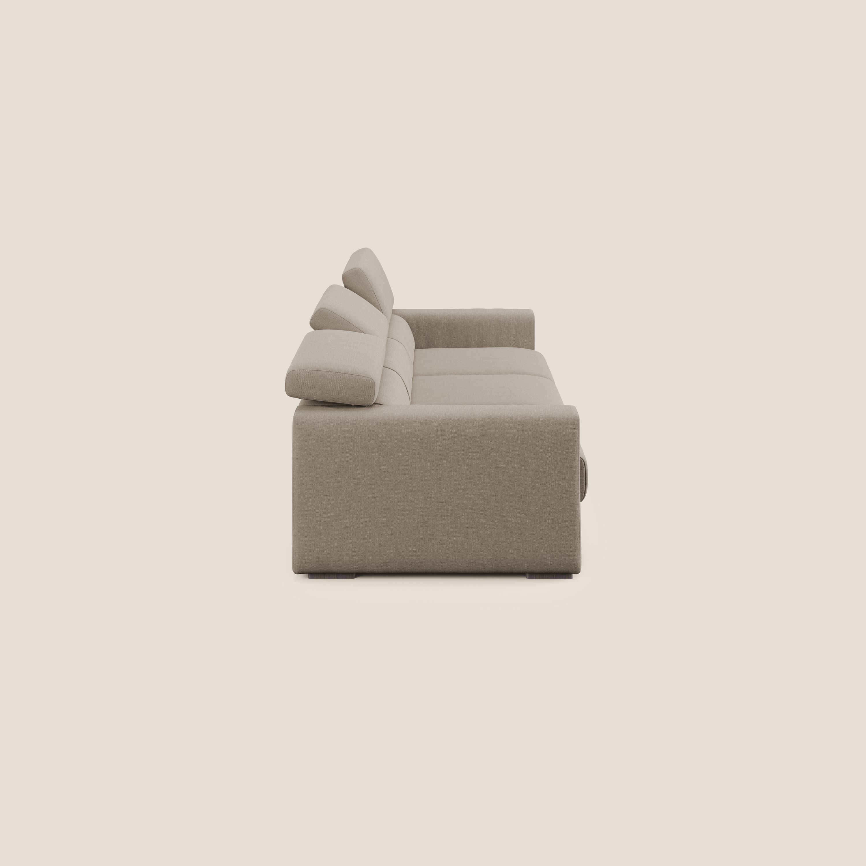 Dylan divano a 3 sedute con pouf estraibile poggiapiedi in tessuto simil cotone impermeabile T13 beige - divani.store
