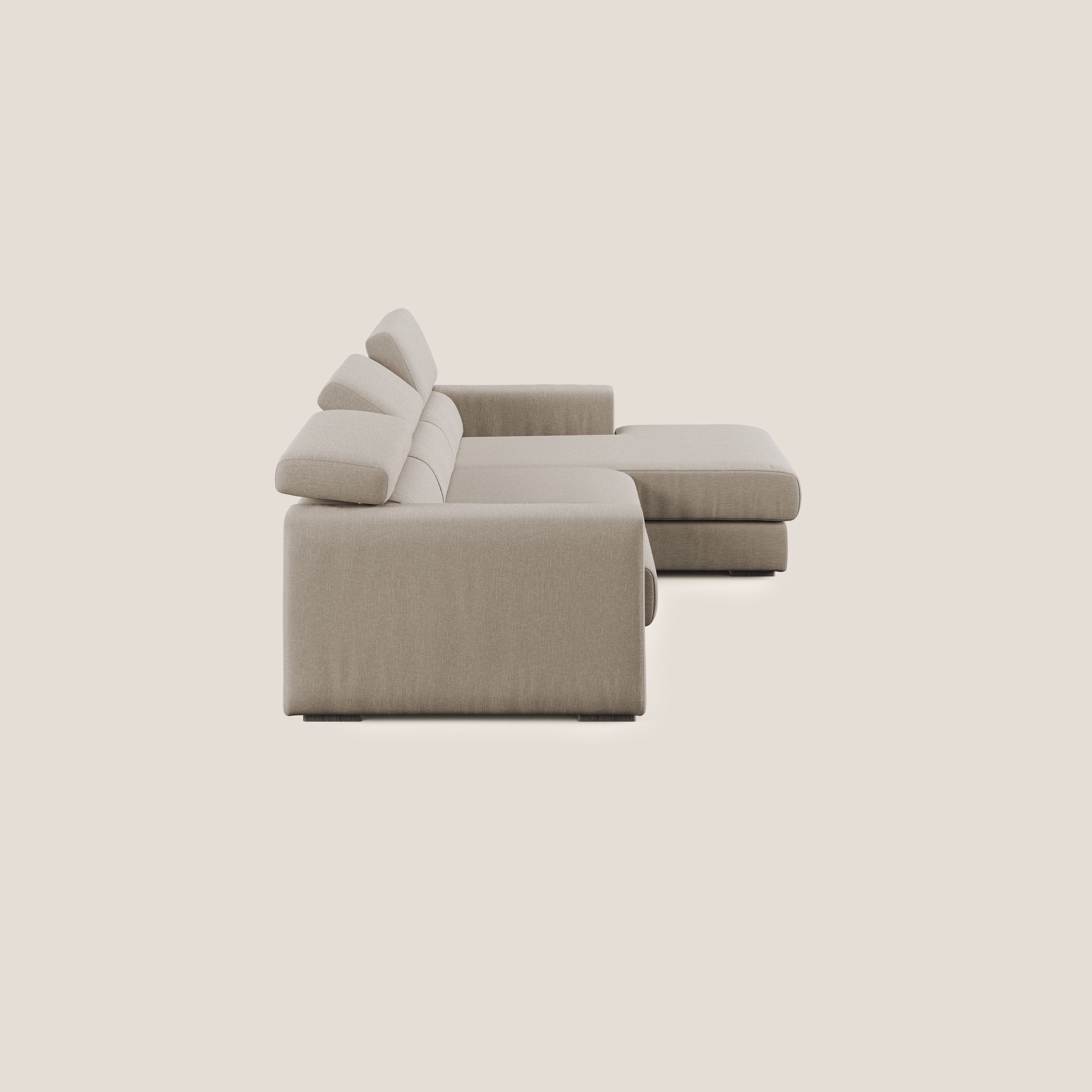 Dylan divano angolare con pouf estraibile poggiapiedi in tessuto simil cotone impermeabile T13 beige - divani.store