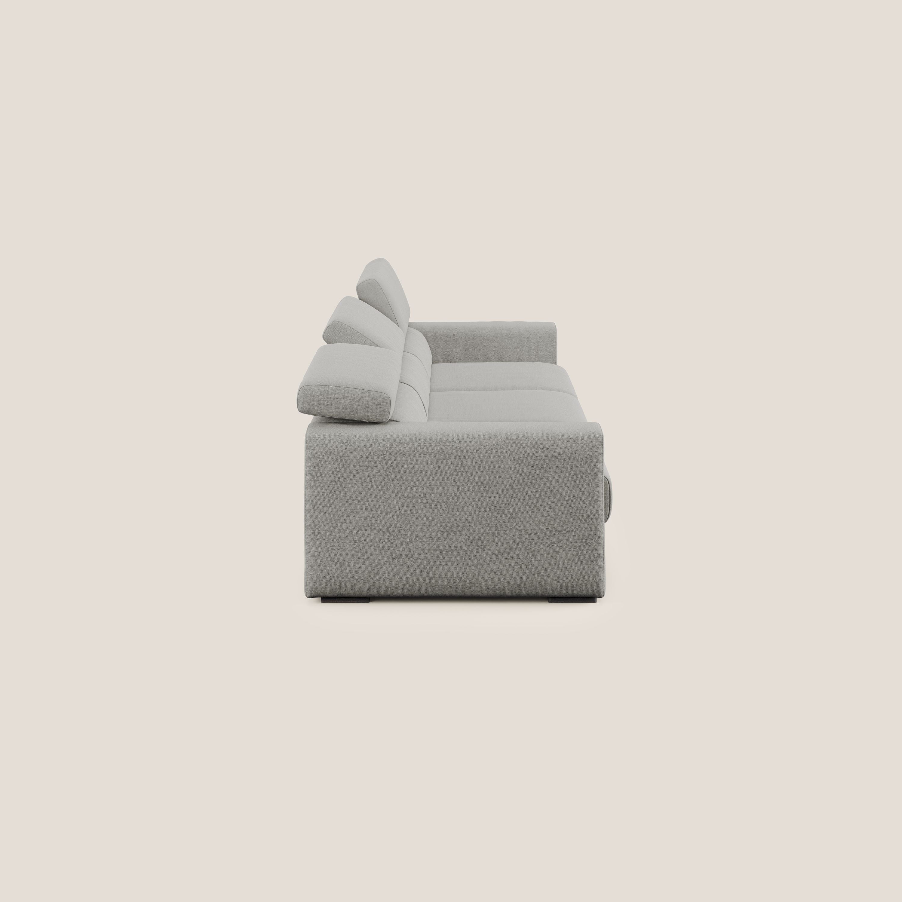 Dylan divano a 3 sedute con pouf estraibile poggiapiedi in tessuto fiammato simil cotone impermeabile T19 beige - divani.store
