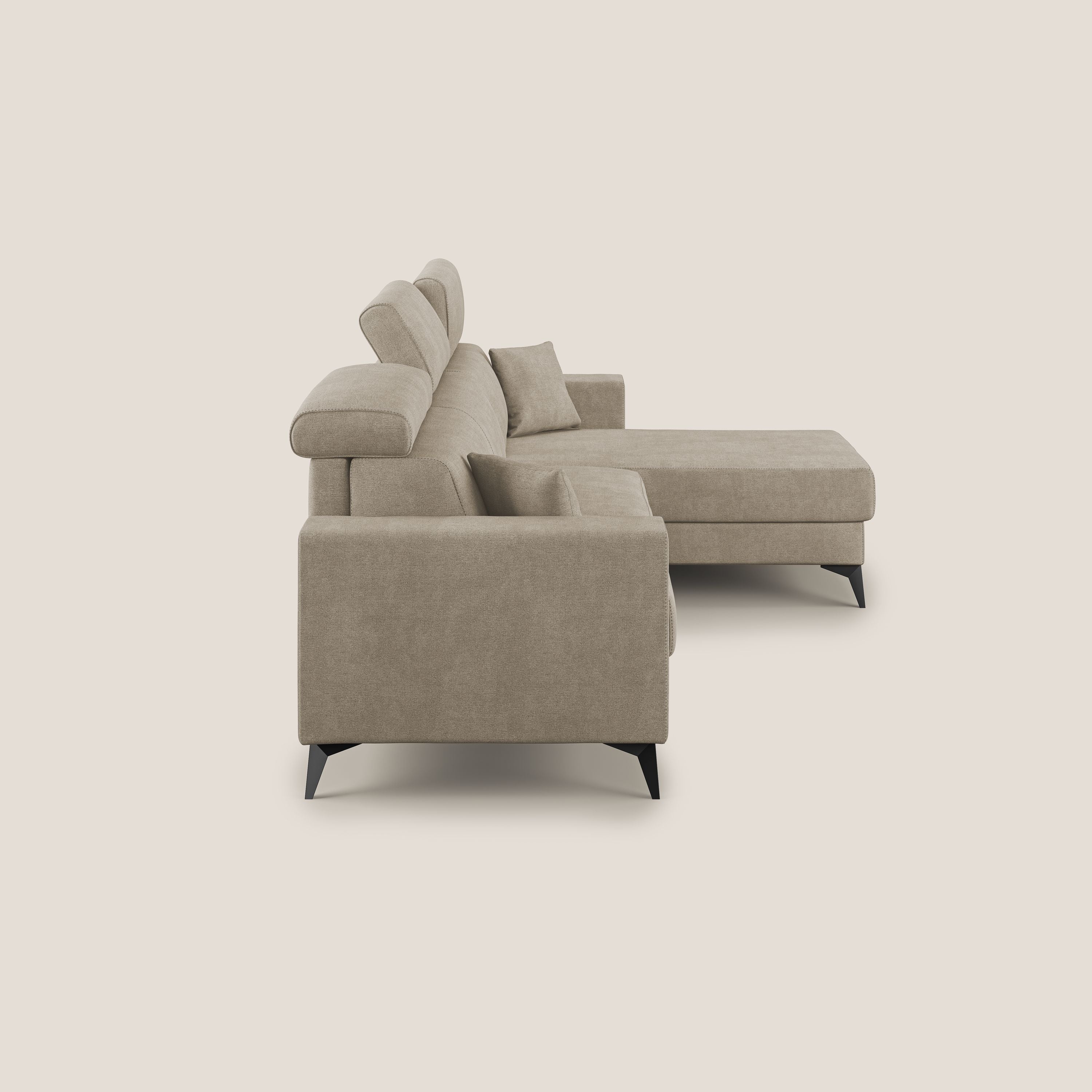 Pegaso divano letto angolare con poggiatesta reclinabili e rivestimento impermeabile T02 beige - divani.store