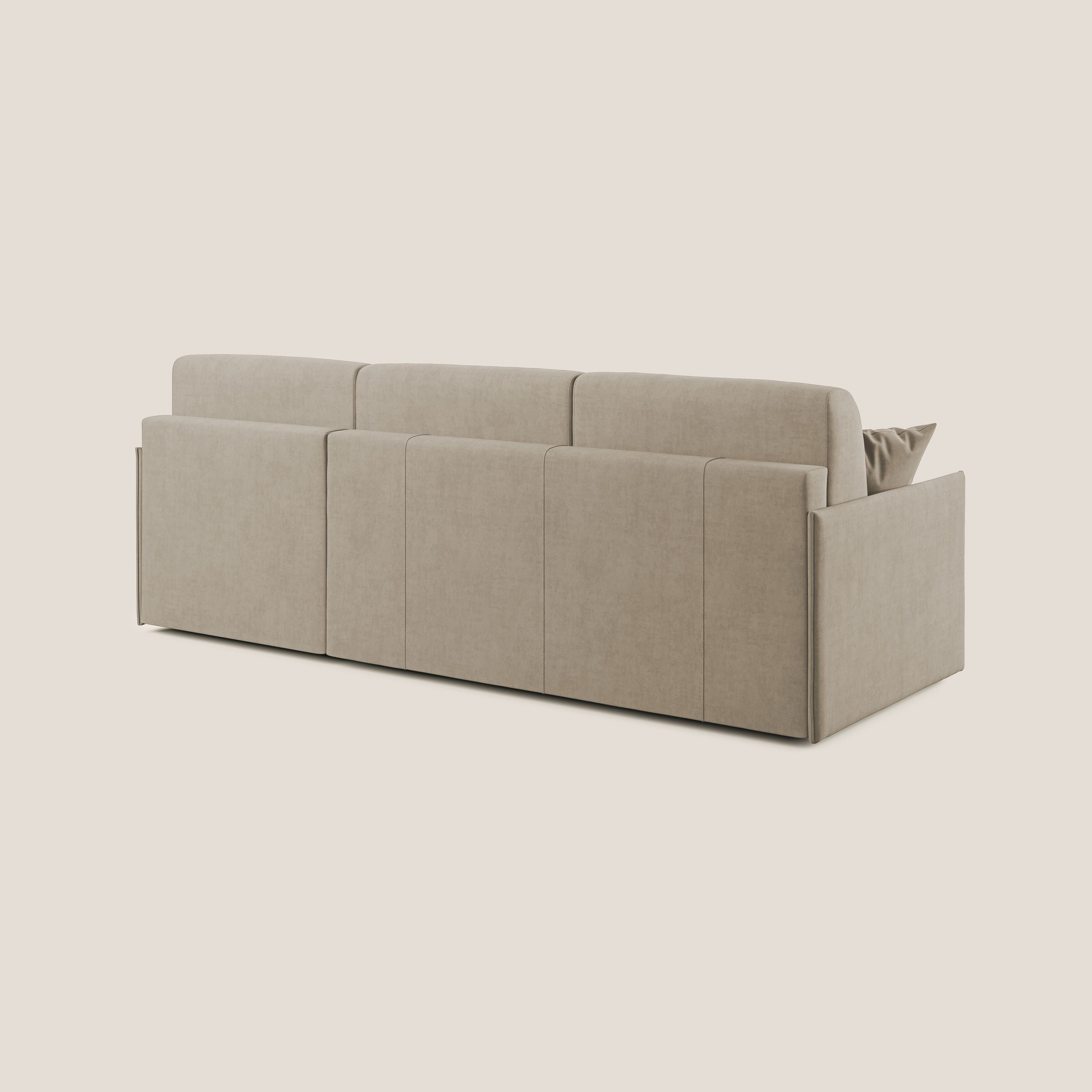 Evans Divano letto angolare con penisola in morbido tessuto impermeabile T02 beige - divani.store