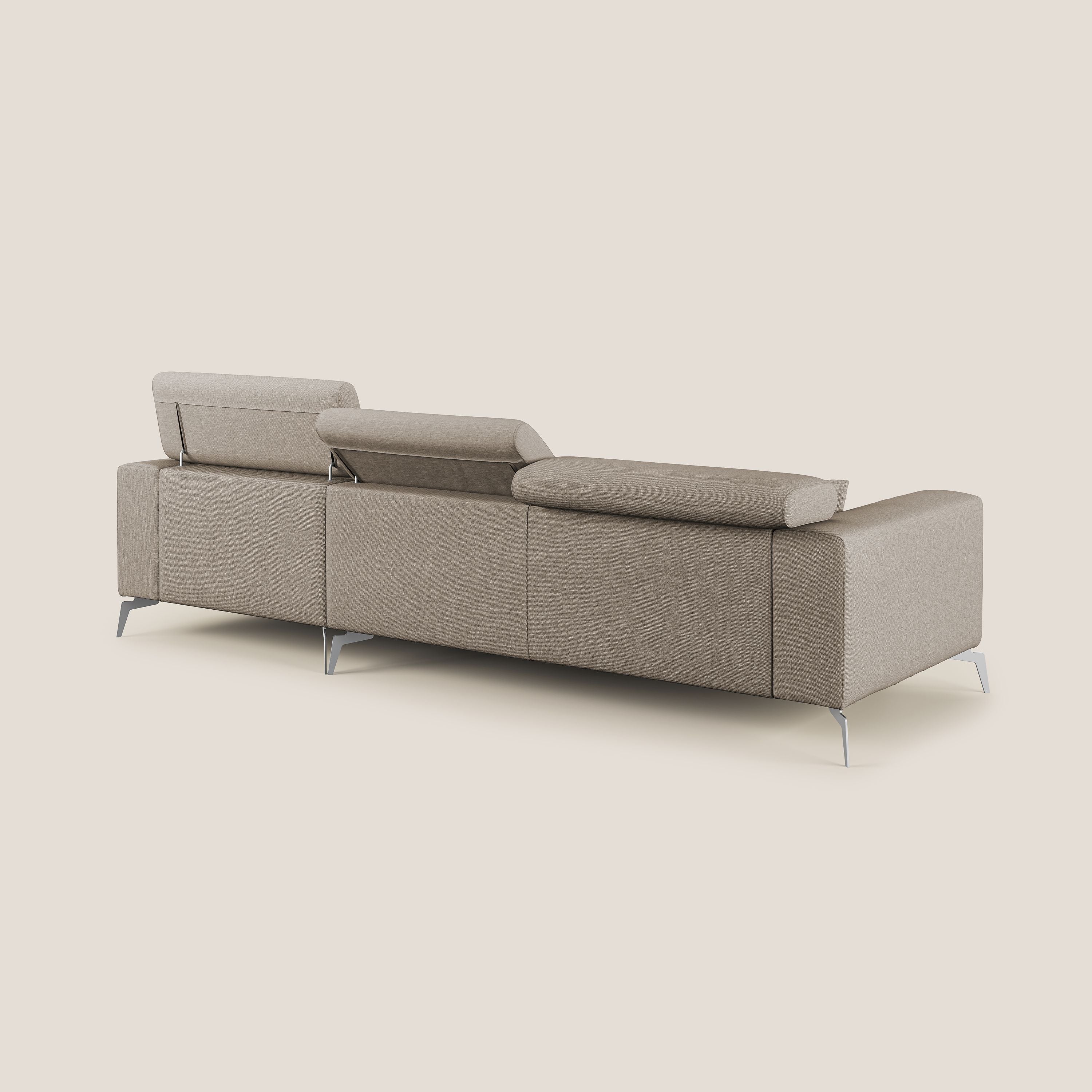 Blade Divano moderno angolare con poggiatesta reclinabili in tessuto impermeabile simil-cotone T13 beige - divani.store